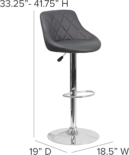 Miniatura 3 de Flash Furniture CH-82028A-BK-GG asiento de vinilo negro de diseño contemporáneo, banqueta alta ajustable con base cromada, Vinilo, Gris