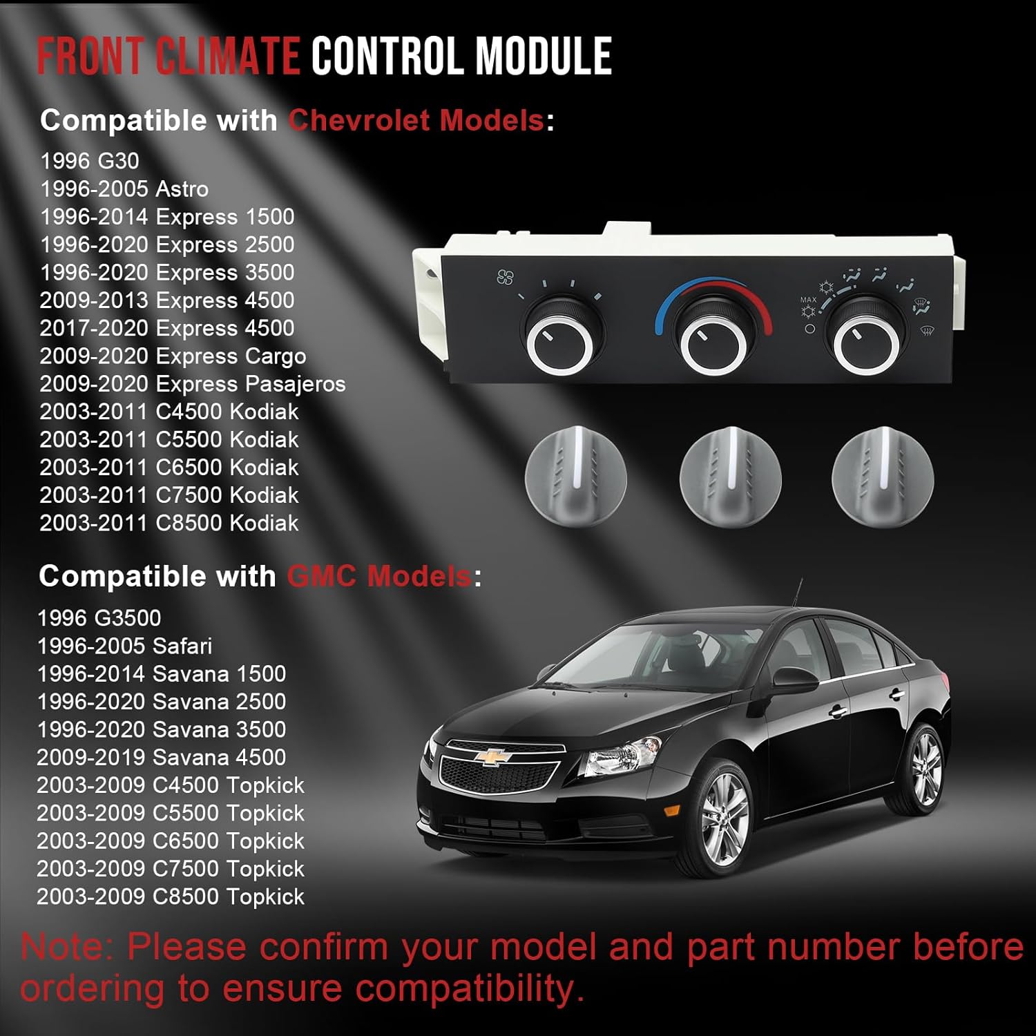 599-217 Front A/C Heater Climate Control Module Panel Switch for 1996-2020 Chevrolet G30 Astro Express 1500-4500 Cargo Pasajeros C4500-C8500 Kodiak, GMC Savana Safari Topkick HVAC Controls
