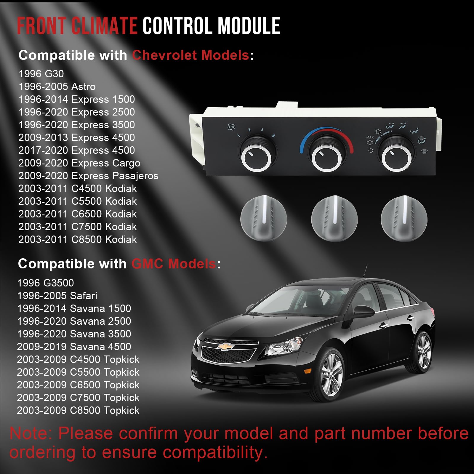 Front A/C Heater Climate Control Module Panel Switch Compatible With 1996-2020 Chevy GMC Express Savana 1500 2500 3500 G30 Cargo 599-217 15773678 - View #7