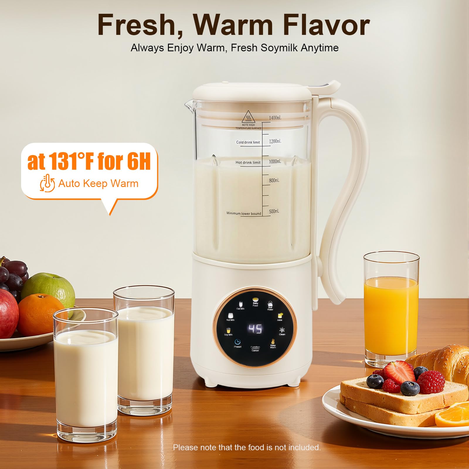 Macchina per latte di noci, latte di soia, 1400 ml, spremiagrumi con 16 lame, indicatore LED, funzione di mantenimento del calore per 6 ore, per latte vegetale, avena, soia, bevande senza latte