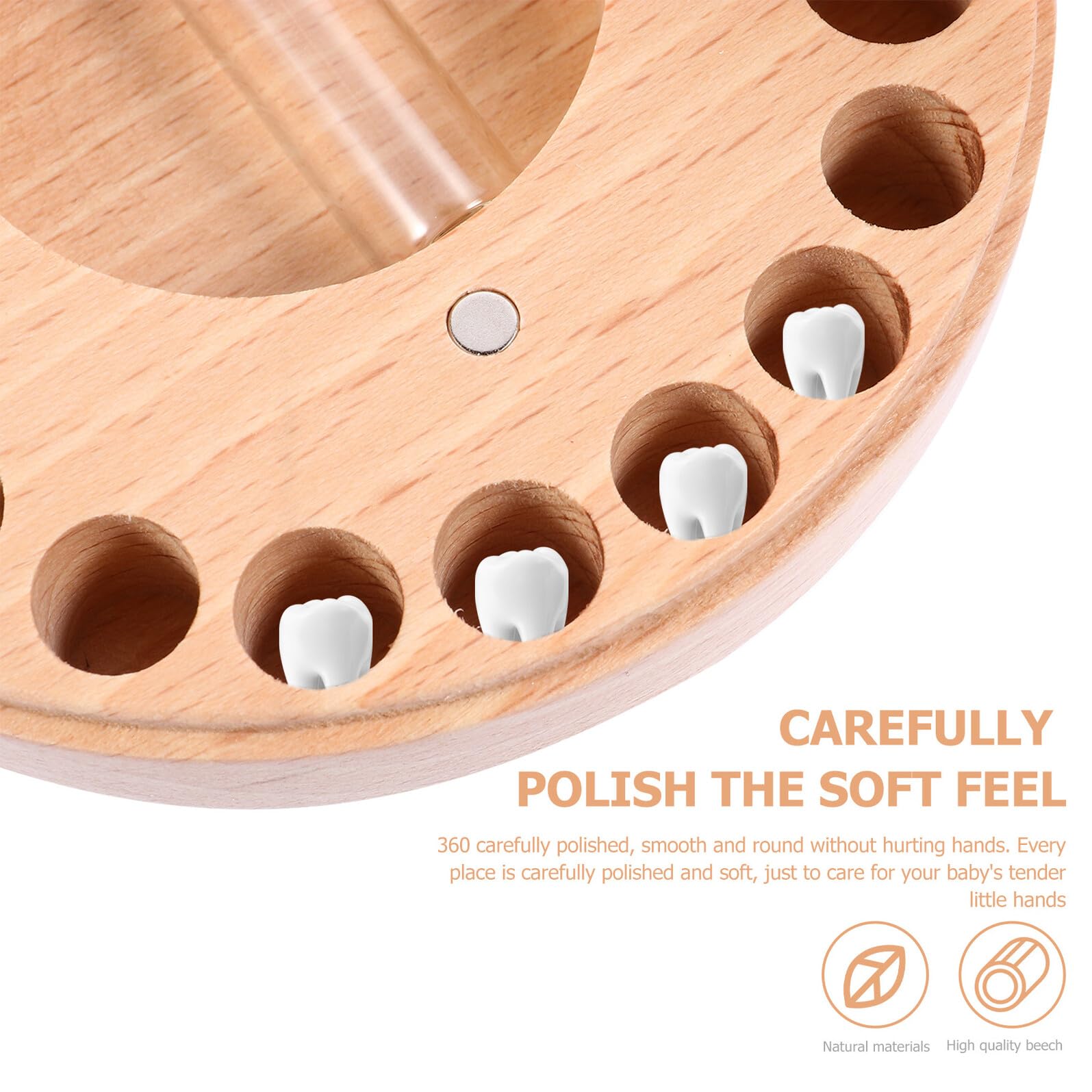 ORFOFE Caja de Recuerdos Infantil de Madera de Haya para Dientes de Leche Organizador para Guardar Dientes Deciduos Personalizable para Bebés