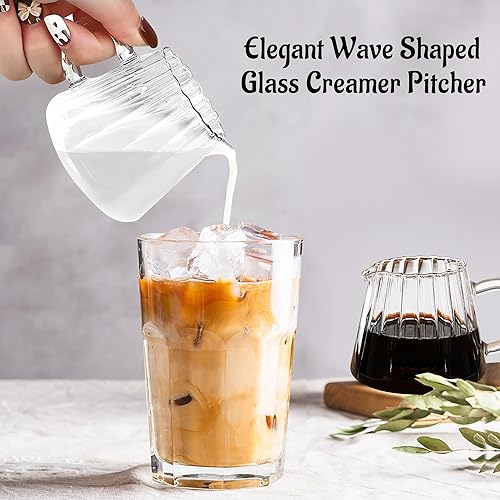Miniatura 2 de Loscarol Jarra pequeña de vidrio de 2 piezas, elegante jarra de crema en forma de onda para café, leche, té, taza de espuma de leche de 6 onzas para