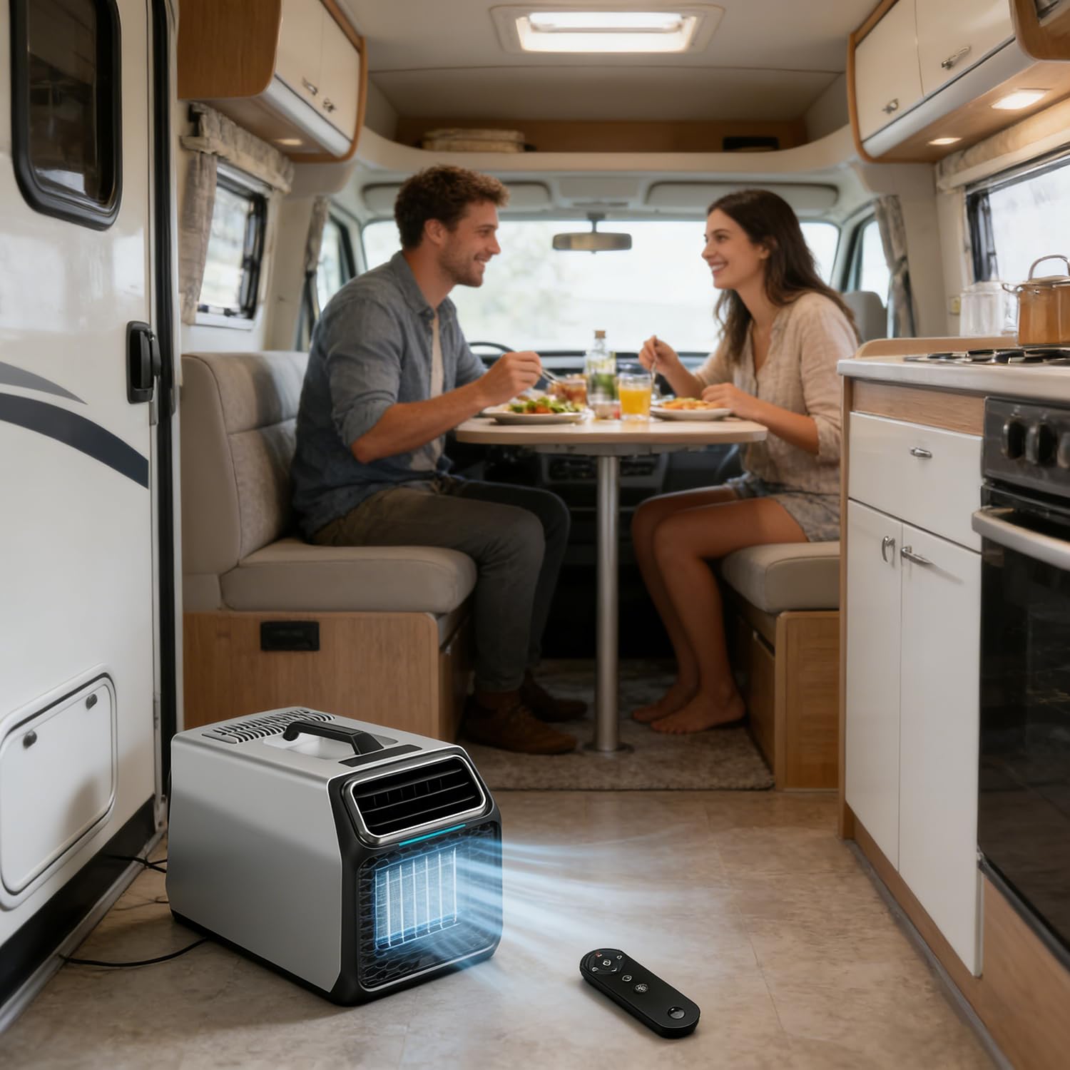 Climatizzatore portatile da campeggio 5000 BTU con compressore GMCC, condizionatore camper DC per tenda e viaggio, raffrescamento silenzioso 52 dB con timer e telecomando Gray