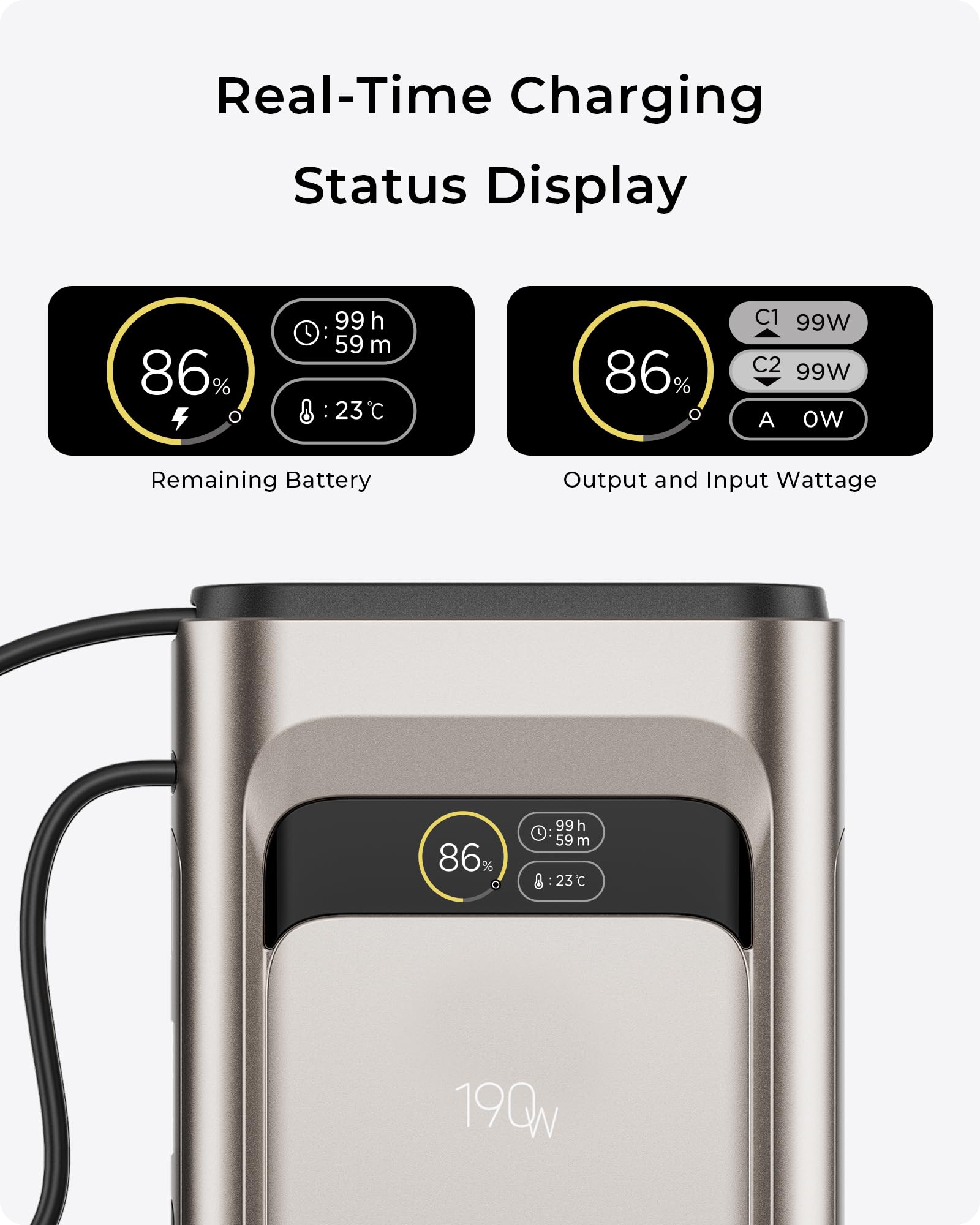 Power Bank con licenza FIFA 2026, 190 W, 20000 mAh, per laptop, caricabatterie portatile, 3 porte USB-C PD, ricarica rapida, con cavo USB-C integrato per MacBook, telefoni cellulari, iPhone, iPad