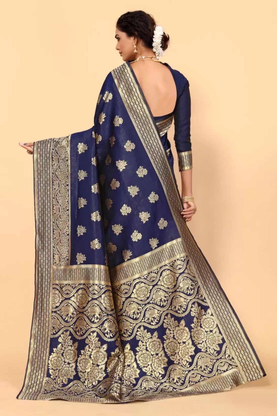 Sugathari Women's Banarasi Saree Pure Kanjivaram Silk Saree Soft New Ladies 2023 Design Wear Pattu Sarees Latest Cotton Party Sari Collections With Blouse Piece For Wedding Sadi (Pari 63 N Blue)