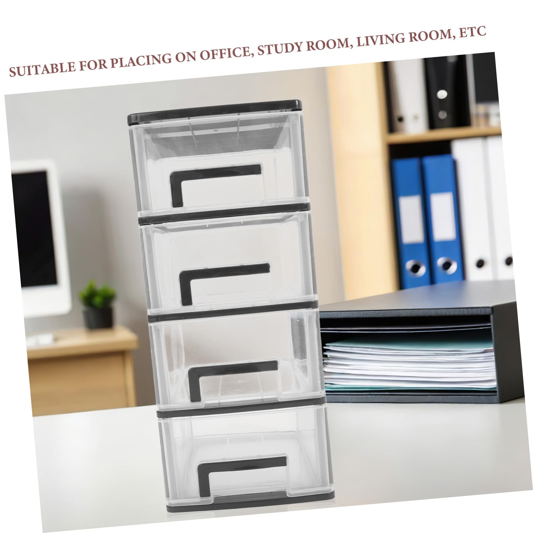 Didiseaon Mobiletto Portaoggetti in Plastica Trasparente 4 Cassetti, Organizer Compatto per Cosmetici e Articoli da Scrivania, Contenitore Salvaspazio Portatile per Ufficio e Studio