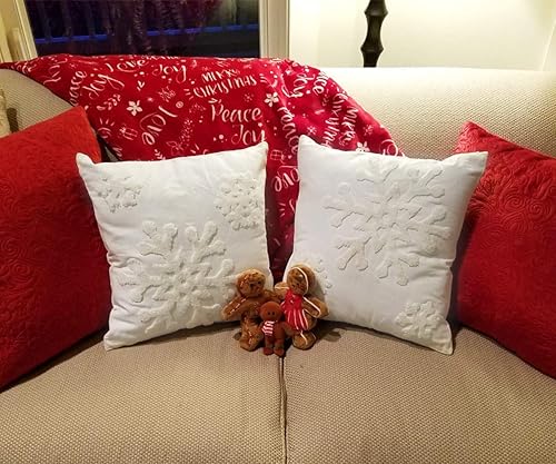 Miniatura 2 de 2 fundas de almohada bordadas de 18 x 18 pulgadas, diseño de copos de nieve caídos de algodón y lino, para el hogar, sofá, cama, automóvil,