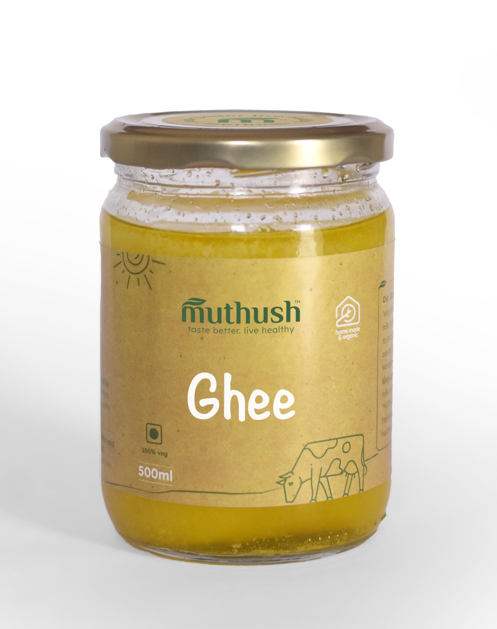 Muthush 500 ml Cow Ghee | 100% Pure | Homemade | Village Cow Ghee | Fresh & Natural | Bilona Method | Hand Churned Curd | Unadulterated | Rich Refreshing Aroma & Nutrition (B0D3PCHRLT) Amazon Price History, Amazon Price Tracker