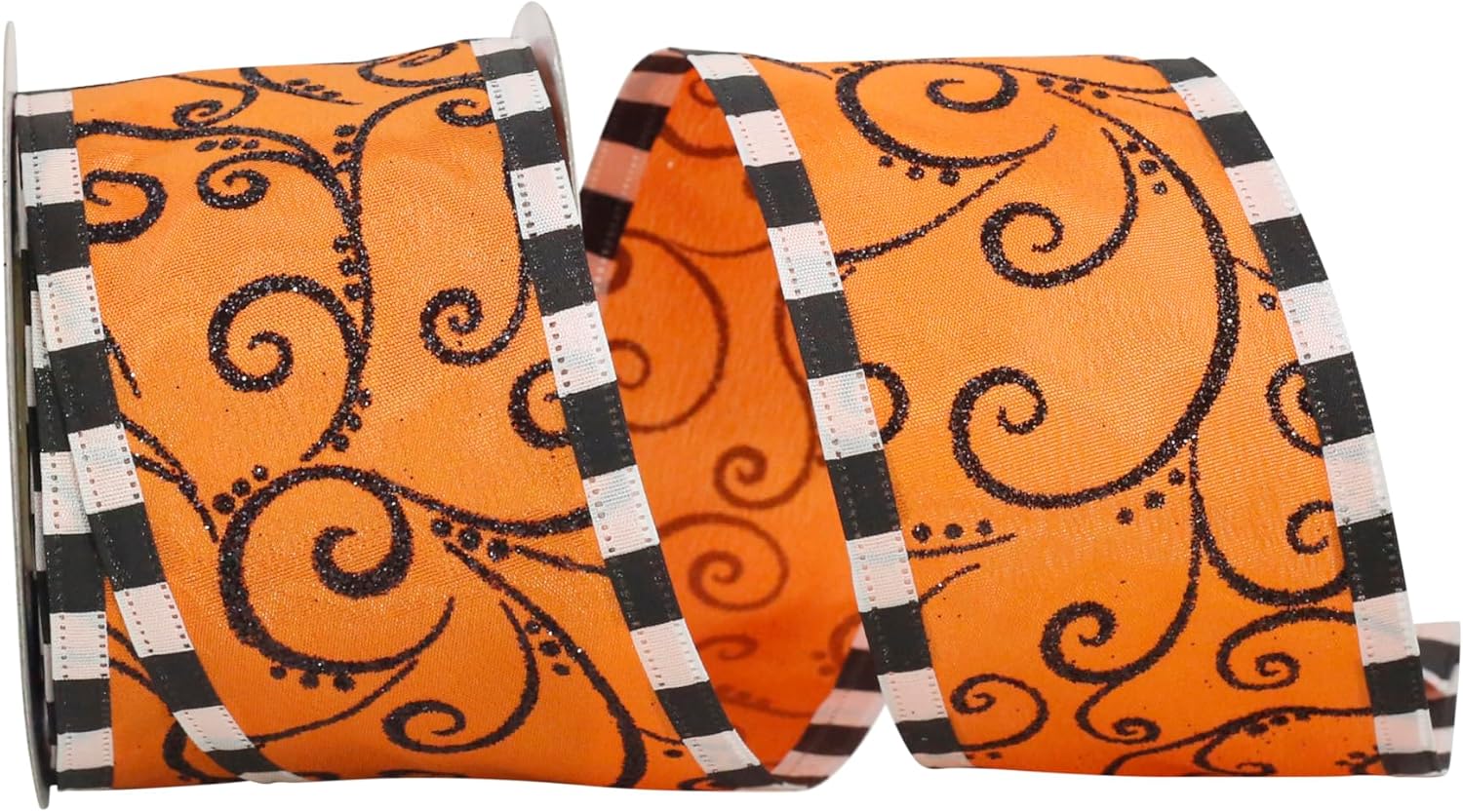 Reliant Ribbon 90564W-517-40F Halloween Swirl Mix Wired Edge Ribbon, 2-1/2 Inch X 10 Yards, Orange/black