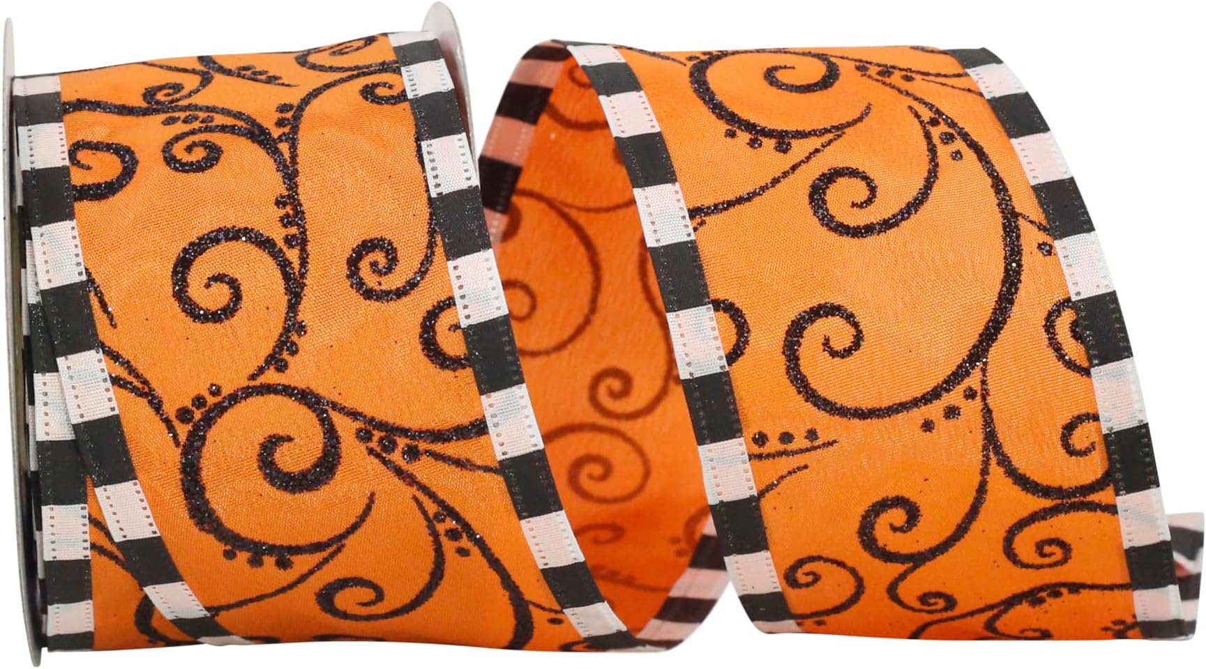 Reliant Ribbon 90564W-517-40F Halloween Swirl Mix Wired Edge Ribbon, 2-1/2 Inch X 10 Yards, Orange/black