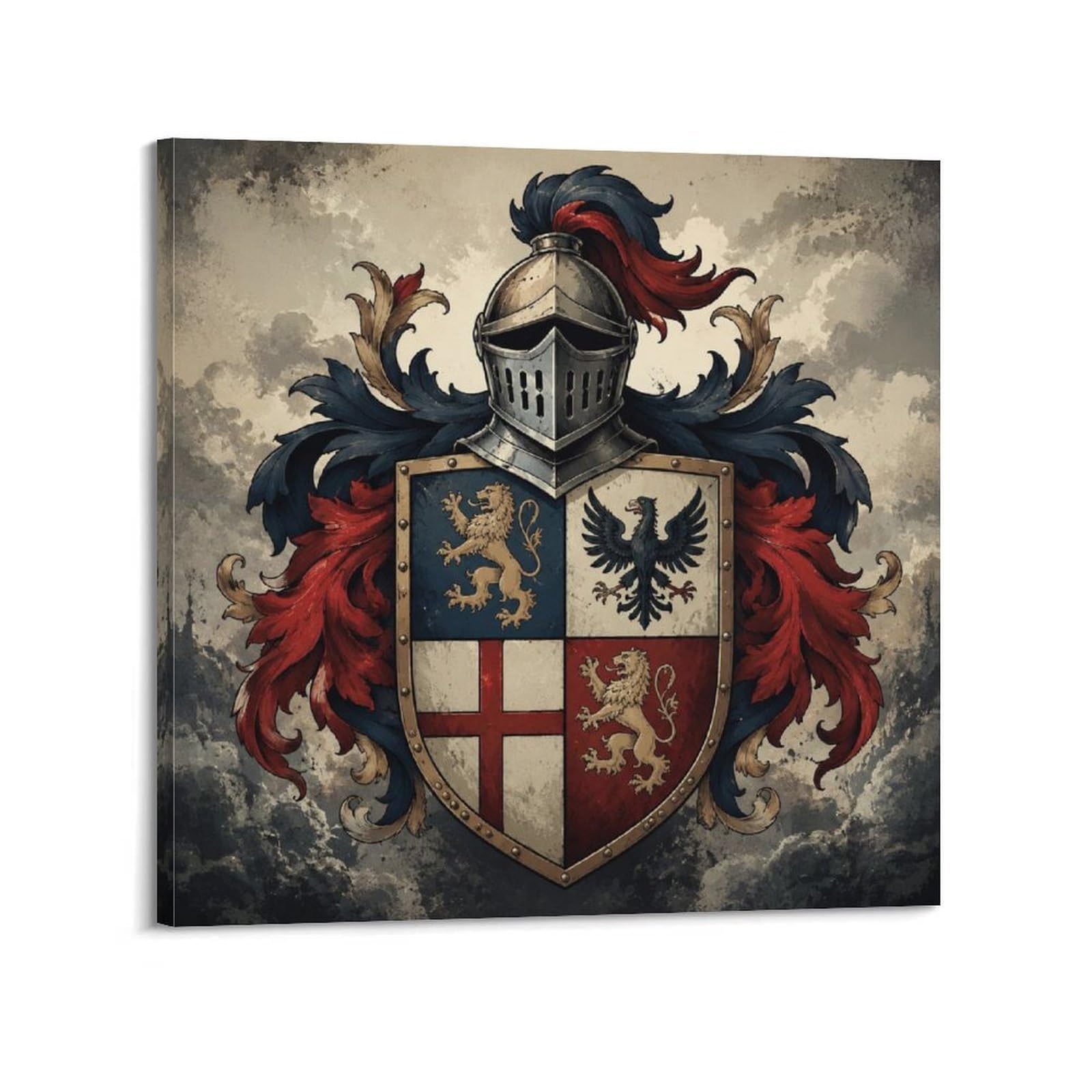 XKUGA Medieval Shield Gothic Poster Modern Heraldic Lion Eagle Crest Modern Decorative Canvas Prints - Ideal Wall Art for Family, Man Cave, Game Room, Boys & Girls Bedroom 12x12inch(30x30cm)