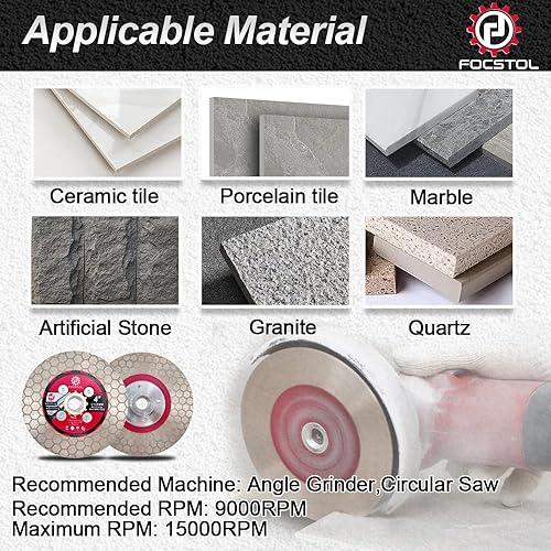 Miniatura 10 de Hoja de sierra para azulejos de diamante, rueda de disco de corte y molienda de 5 pulgadas con brida de 58 pulgadas - 11 para azulejos de cerámica,