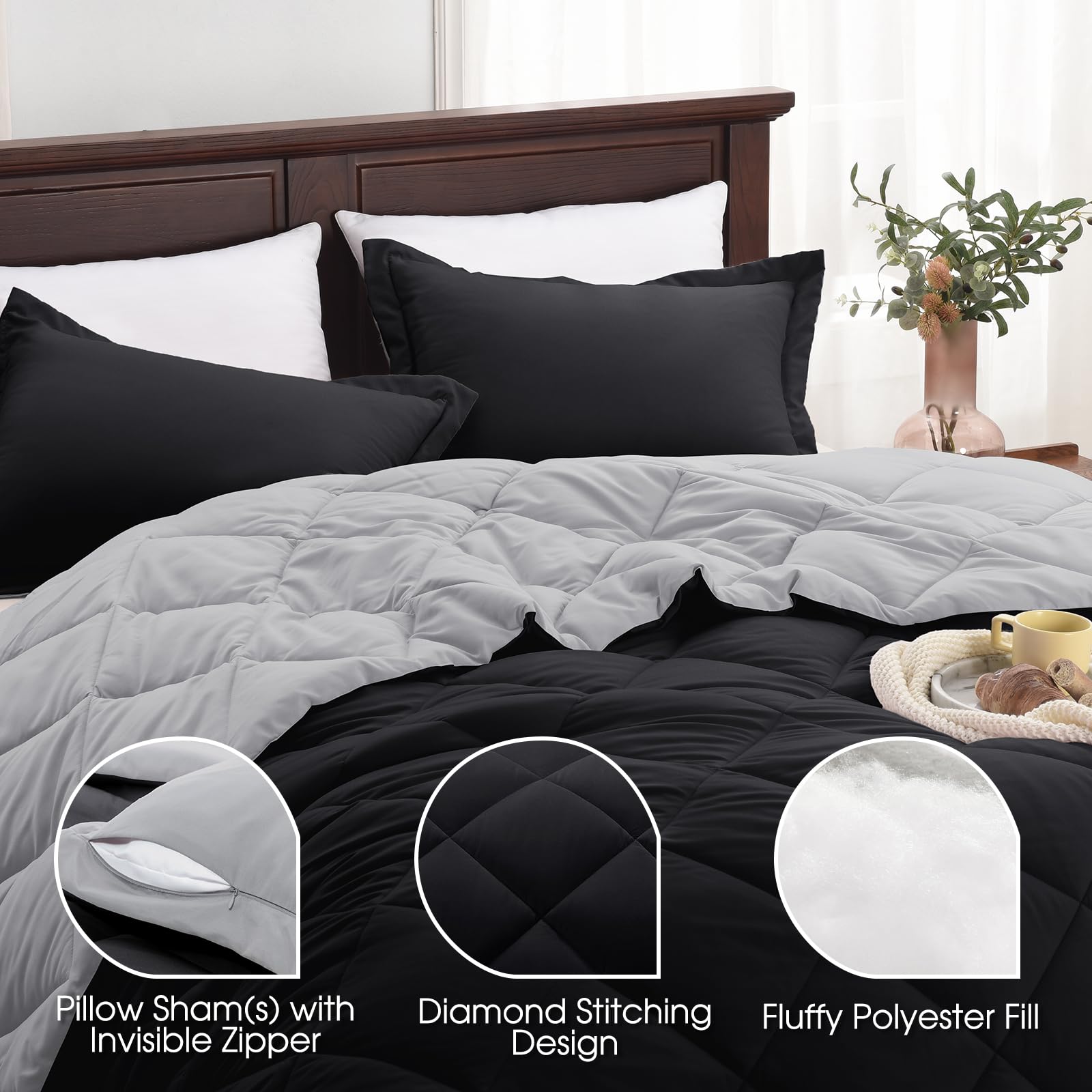 Basic Beyond Set di biancheria da letto Queen size, 1 piumino (223,5 x 233,7 cm) e 2 federe (50,8 x 66 cm + 5,1 cm)