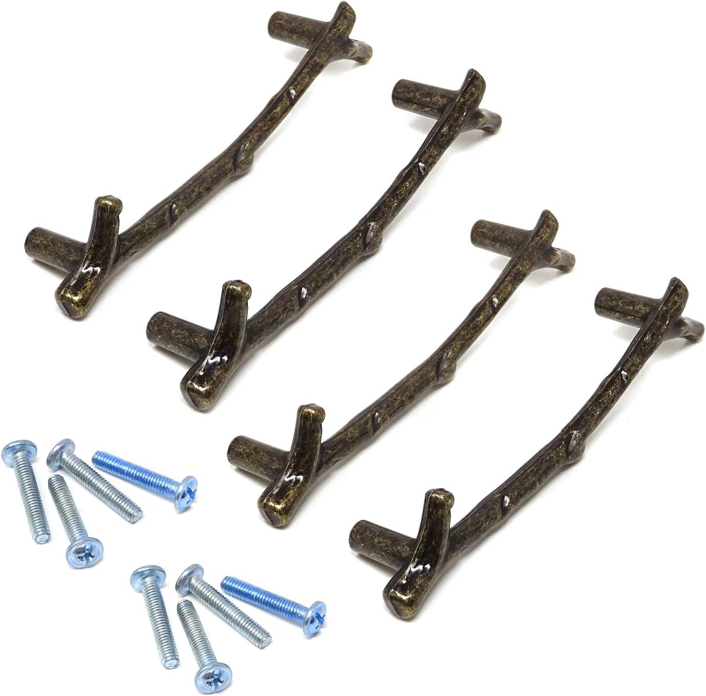 Honbay 4PCS Zinc Alloy Decorative Cabinet Wardrobe Door Drawer Twig Branch Knobs Pulls Handles for Furniture (Bronze)
