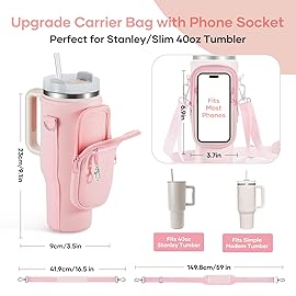 linmaya Water Bottle Carrier Bag with Phone Pocket for Stanley Cup 40/30oz,Insulated Neoprene Water Bottle Holder Cross-boday Bag with Adjustable Shoulder & Handheld Strap Stanley Cup Accessories