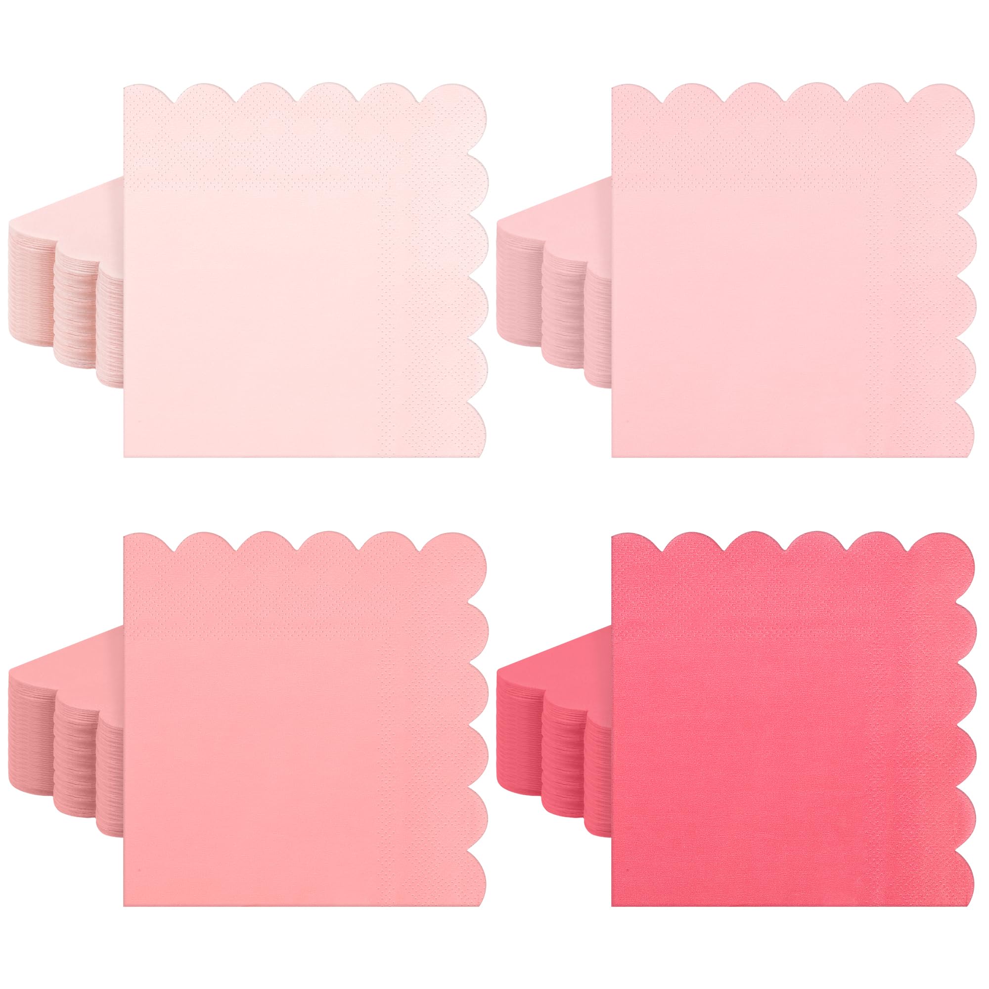Vivantia Pink Napkins 120 Pack Pink Scalloped Cocktail Napkins Serviettes Party Beverage Paper Napkins for Wedding Birthday Baby Shower Kitchen Decor,5 x 5 Inch