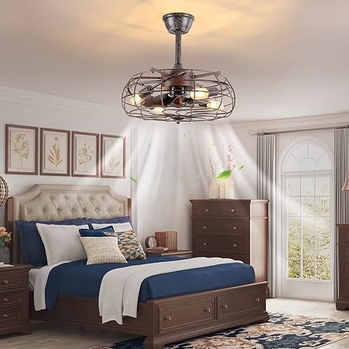 Miniatura 7 de Asyko Ventiladores de techo enjaulados de 20 pulgadas con luces, ventilador de techo sin aspas con control remoto, kit de luces de ventilador de