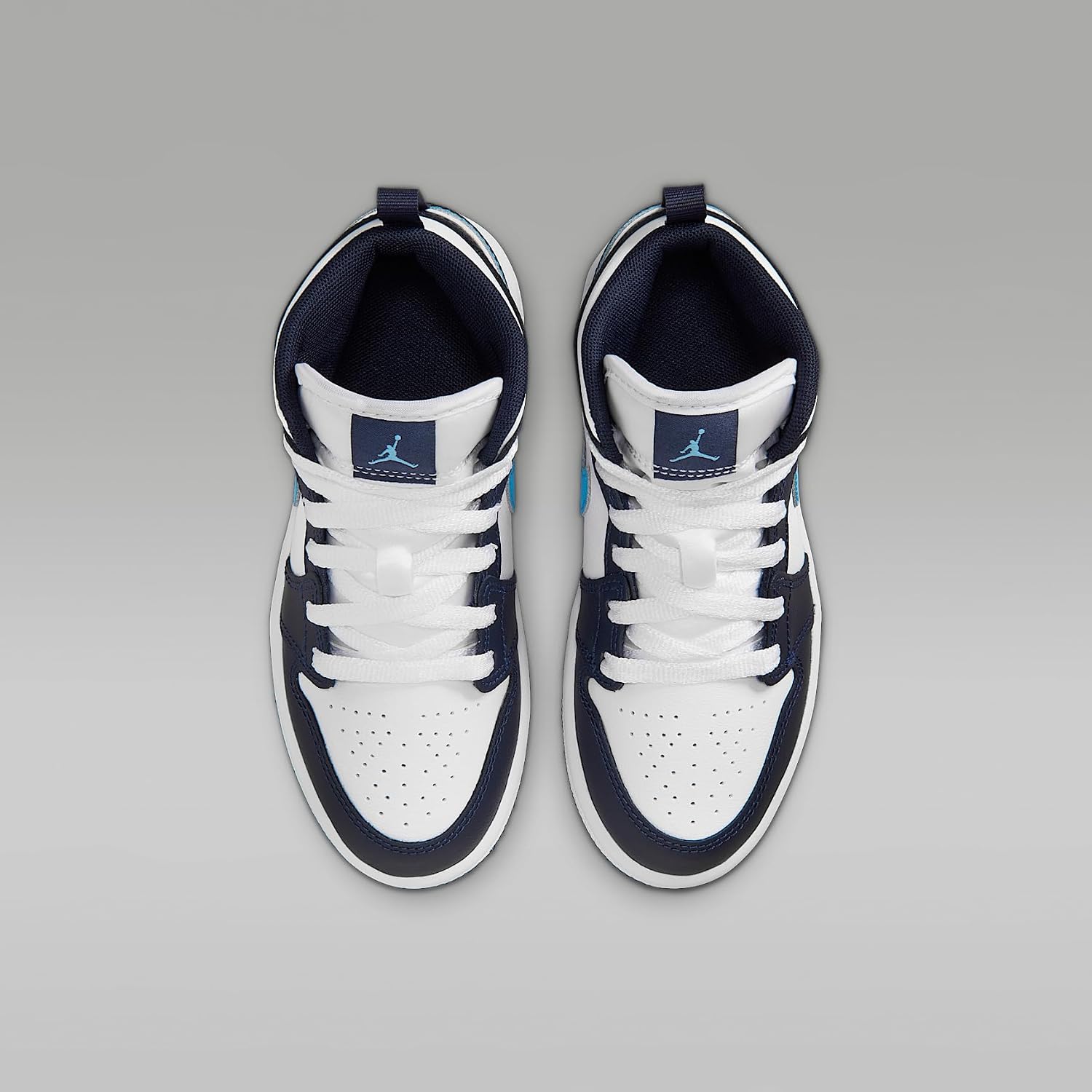 Jordan 1 Mid Little Kids' Shoes (Obsidian/White/Dark Powder Blue)