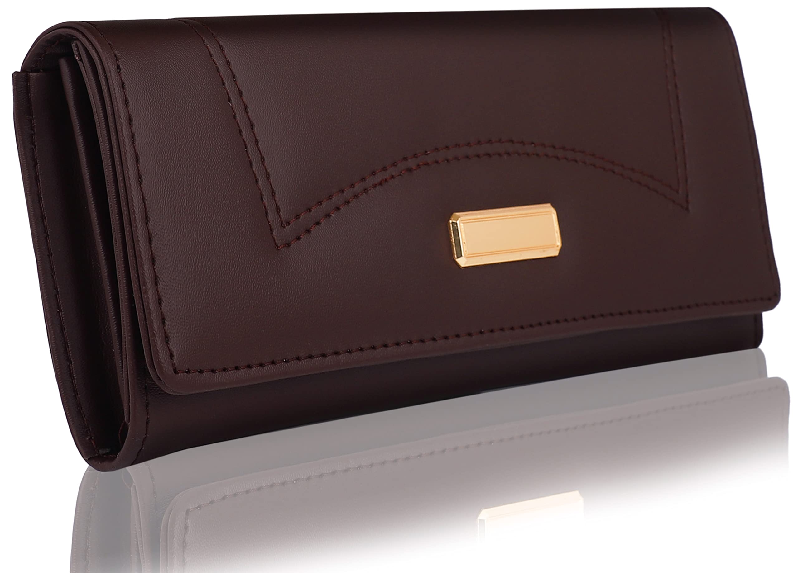 Women's Synthetic Leather Two-Fold Hand Clutch Wallets Mobile Hand purse 4 Separate Multiple Card Slots-image-14