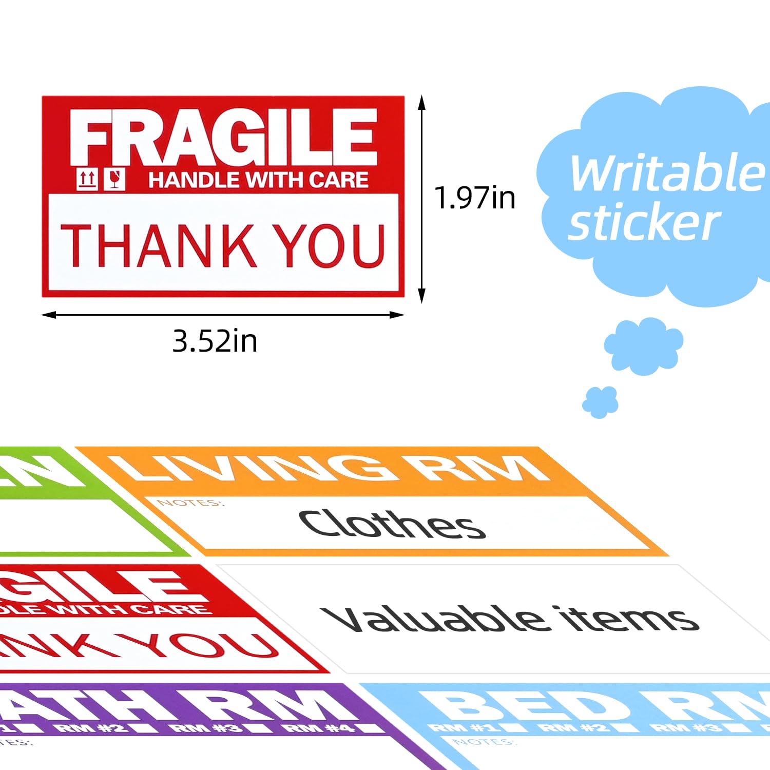 Home Moving Labels, 300 etichette per traslochi codificate a colori per scatole, adesivi grandi da 8,9 x 5,1 cm con aree scrivibili, include fragili e vuote, rimovibili