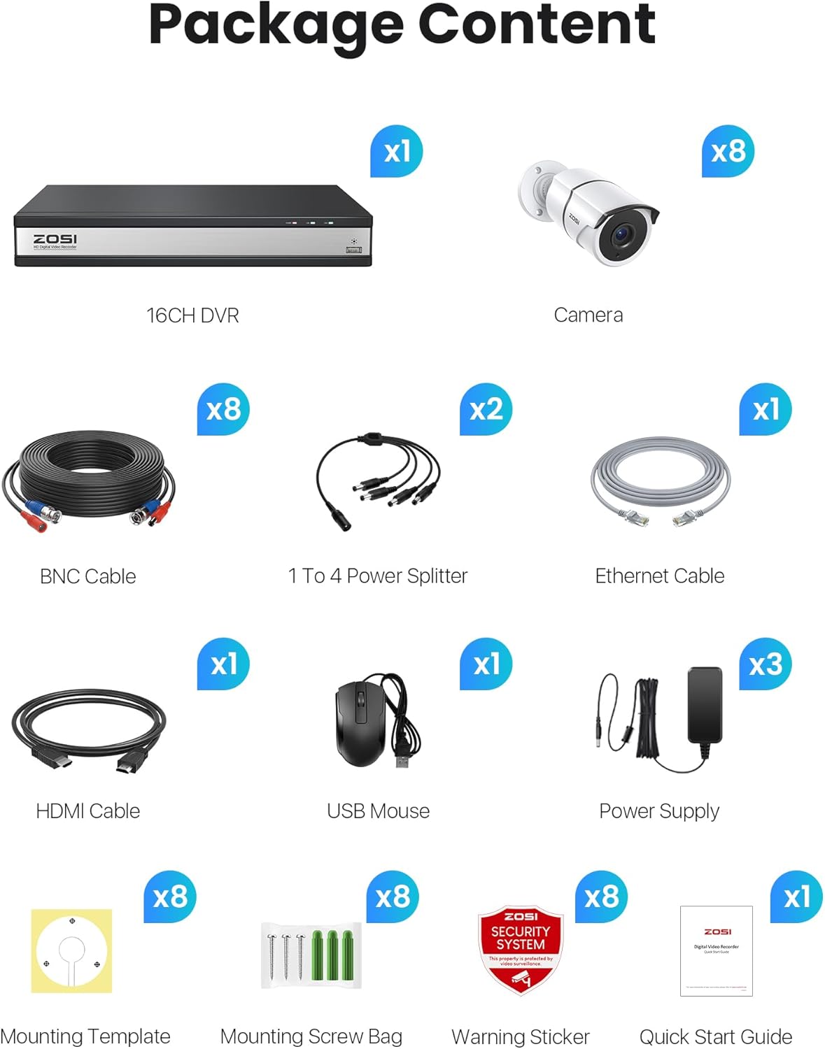 ZOSI 16 Channel Wired Security Camera System with 4TB HDD, 8 x 1080P Weatherproof Metal CCTV Cameras with Audio, AI Human/Vehicle Detection, 120ft Night Vision, 16CH DVR for Business 24/7 Recording