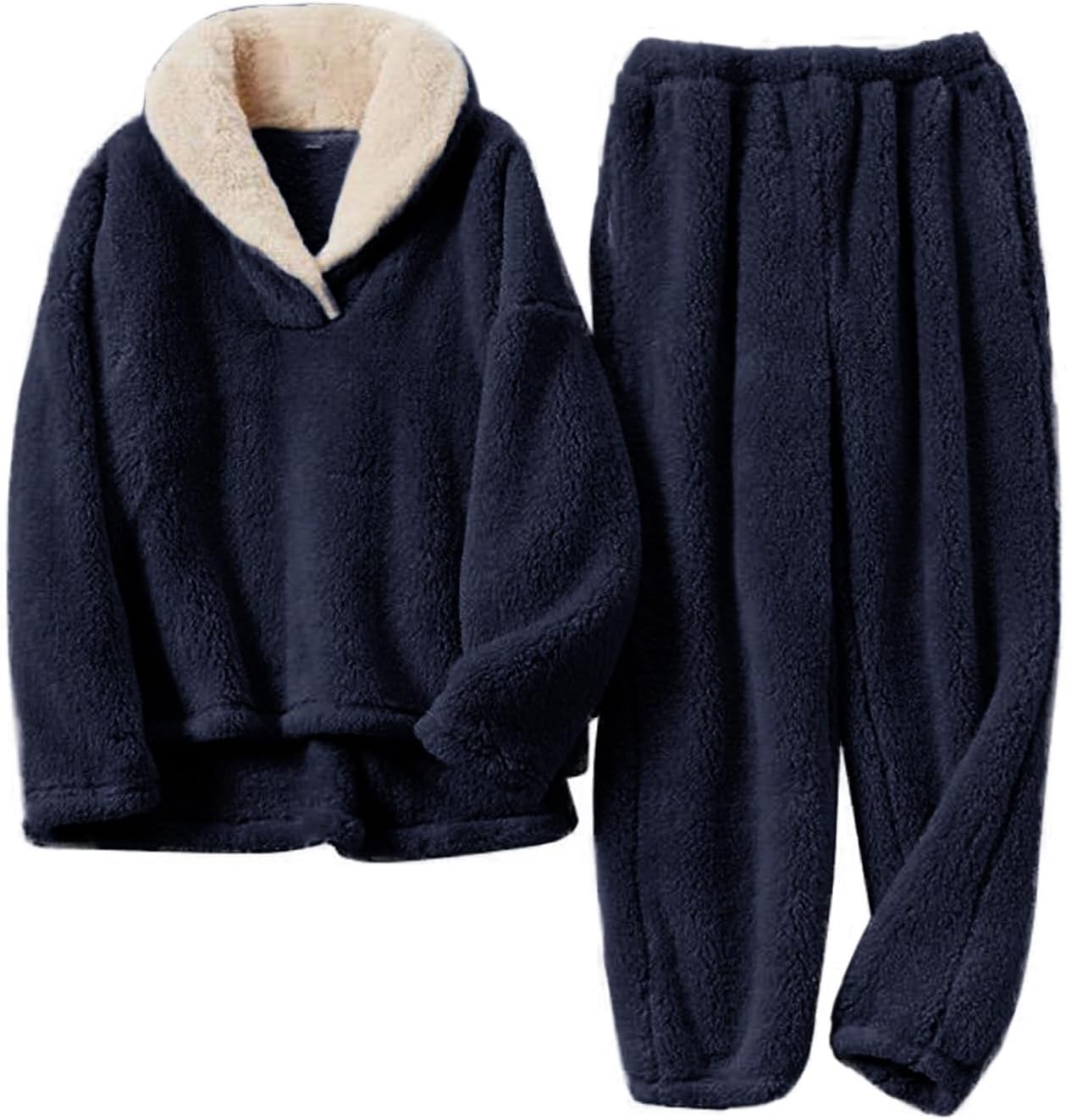 Kissonic Mens Fluffy Coral Pajamas Set Soft Fleece Winter Pjs Loose Plush Warm Loungewear Sleepwear