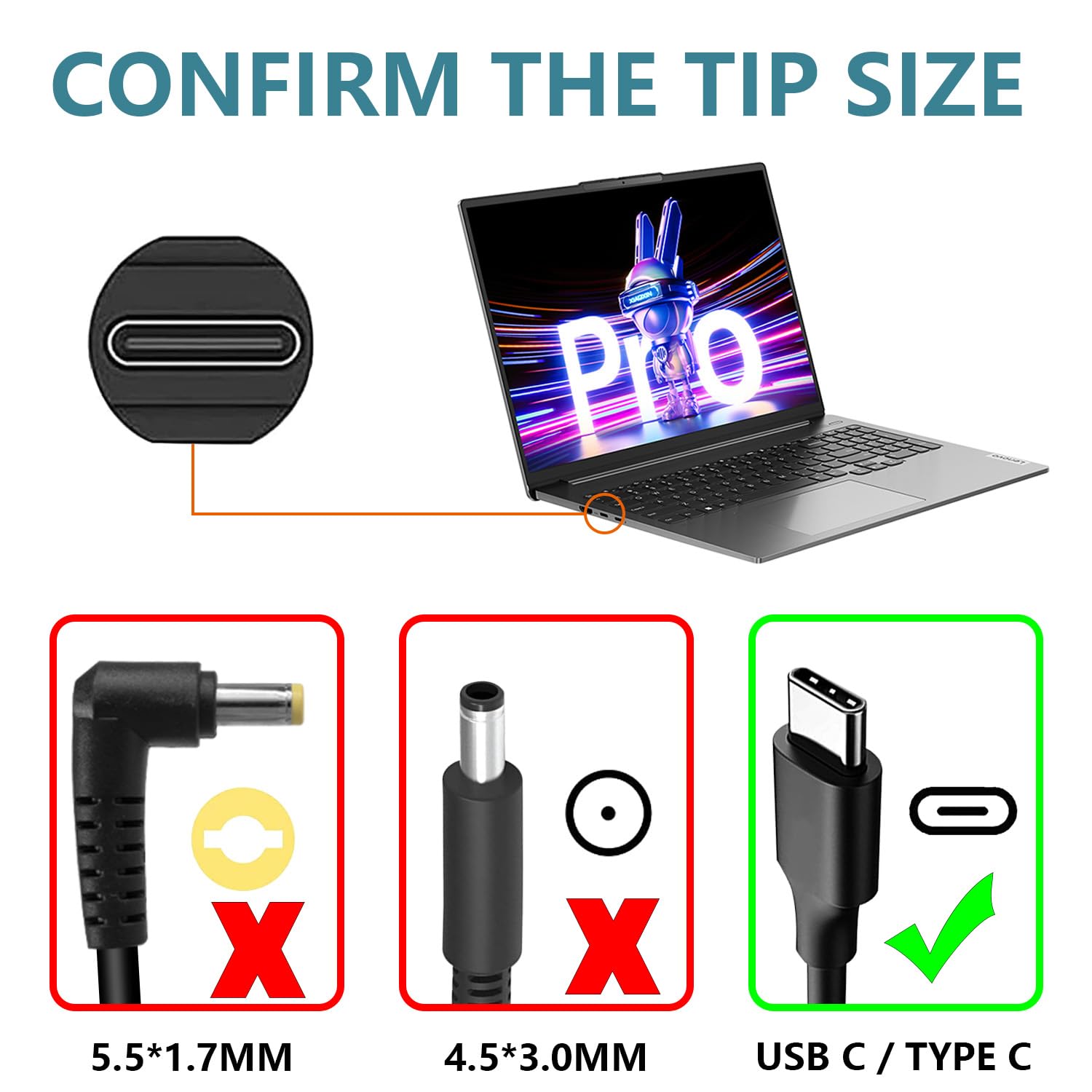 ANTWELON 65W 45W USB C Alimentatore Tipo C Caricatore Portatile per Lenovo Thinkpad Yoga Chromebook HP Acer Asus Samsung MacBook pro Dell Latitude xps 13 Series 20V 3,25A PC Charger Adattatore