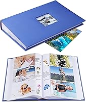 Vista 13 de Álbum de fotos de 4 x 6 con capacidad para 402 fotos con bolsillos deslizantes para notas, portada de lino, álbumes de fotos con espacio de Azul cian