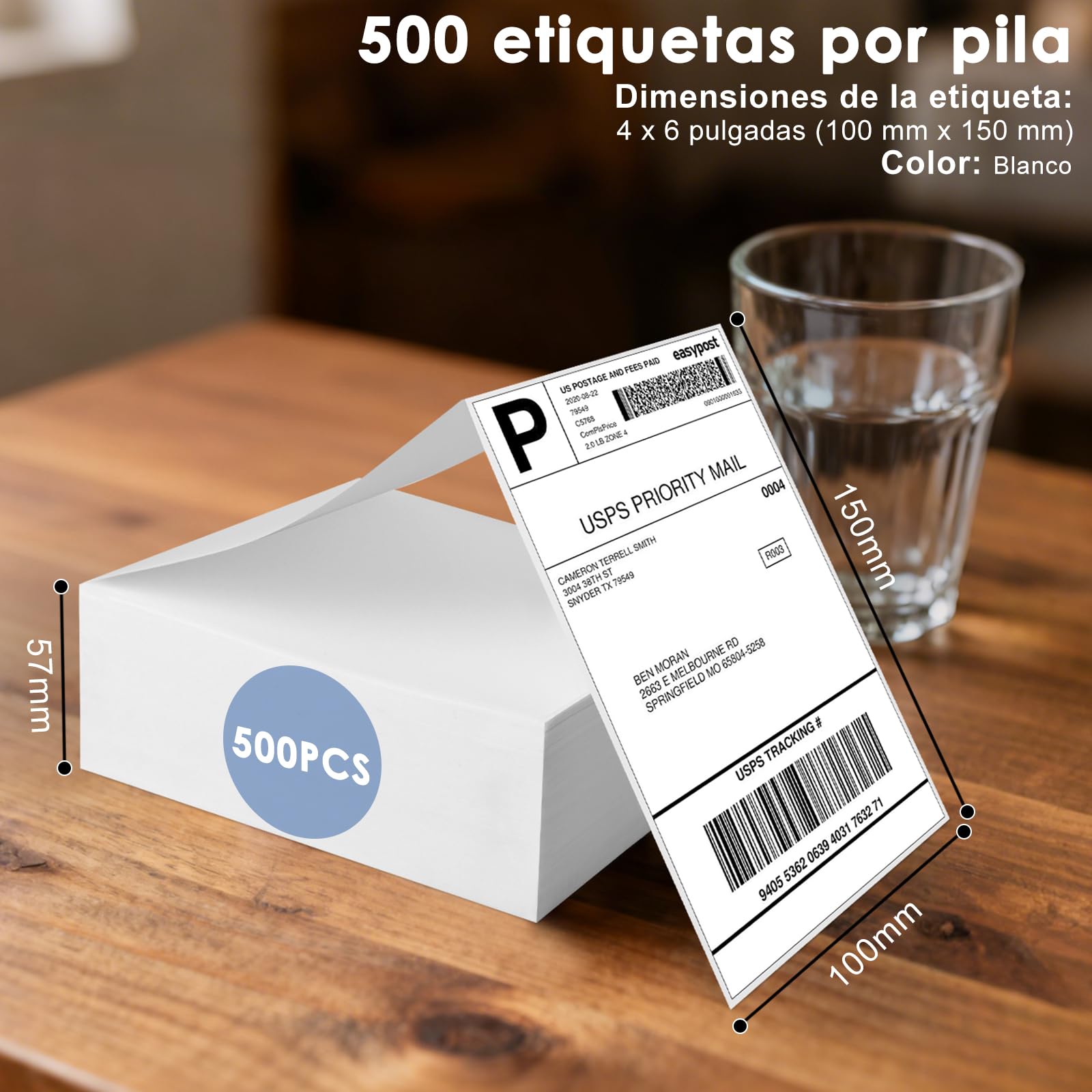 GuKKK Etiquetas Térmicas Directas de 4 "x 6", 500 Etiquetas de Dirrección Etiquetas de Envío, Etiquetas Térmicas Autoadhesivas para DHL, UPS, DPD-100 x 150 mm