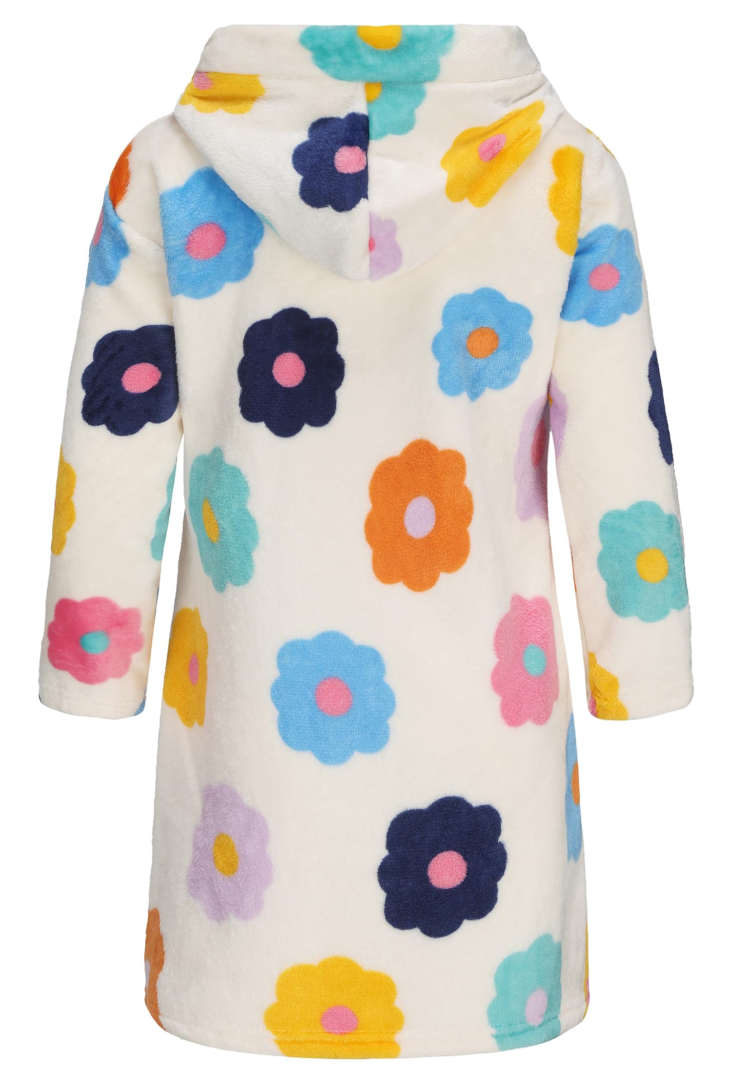 Childlike Me Girls Fleece Hooded Robes Soft Plush Bathrobe for Kids 2-16 Years White Flower 3-4 Years