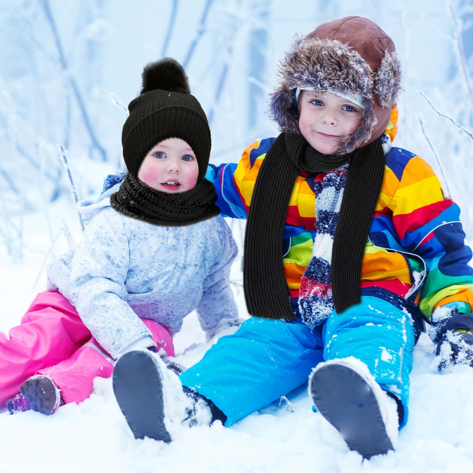 3 Pcs Set Invierno Cálido para Niños: Gorro Beanie, Bufanda y Guantes de Punto