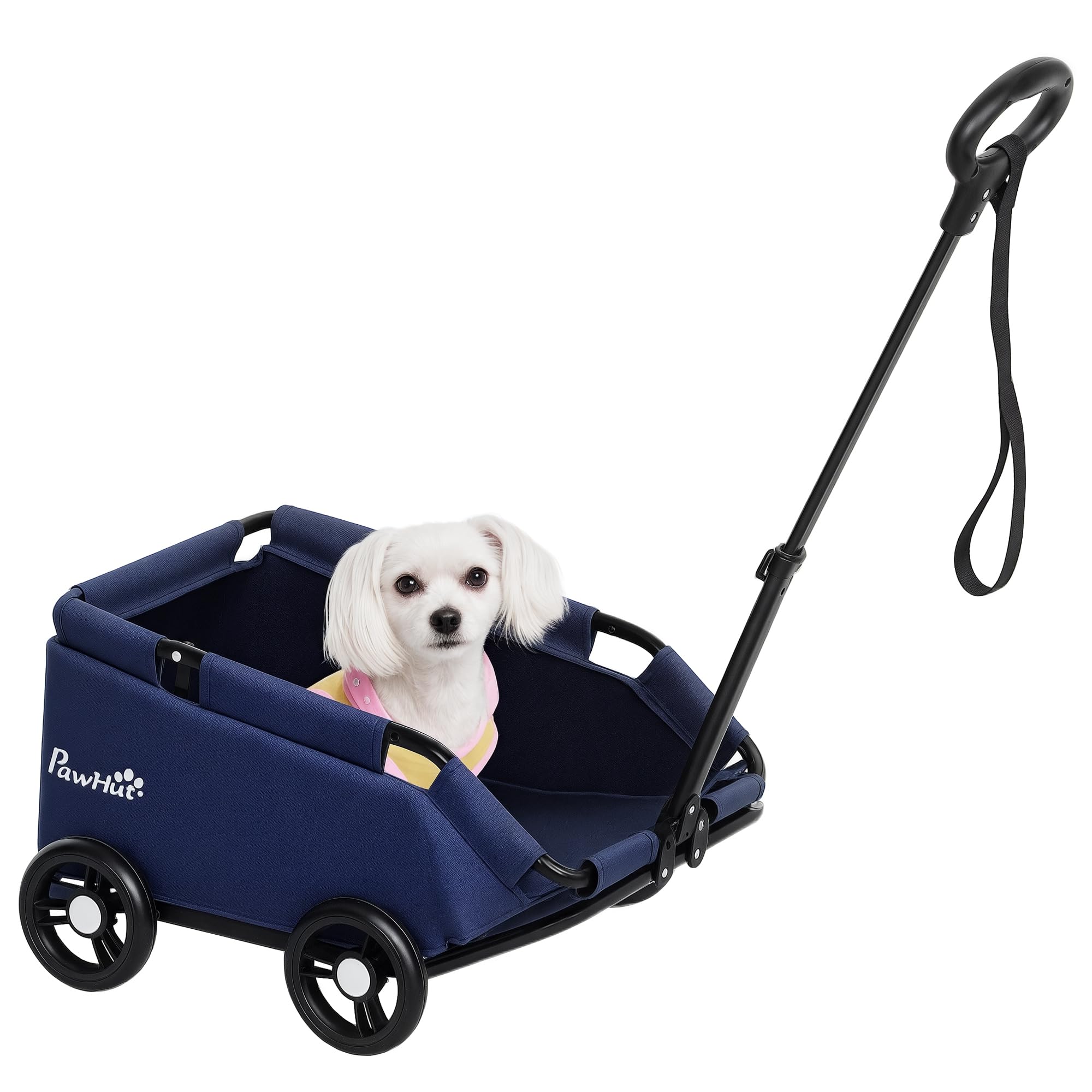 PawHut Passeggino per Cani Taglia Piccola Pieghevole con Ingresso a 45° con Borsa e Cuscino, Passeggino Cani in Acciaio e Tessuto Oxford, 53x45x28 cm, Blu Scuro