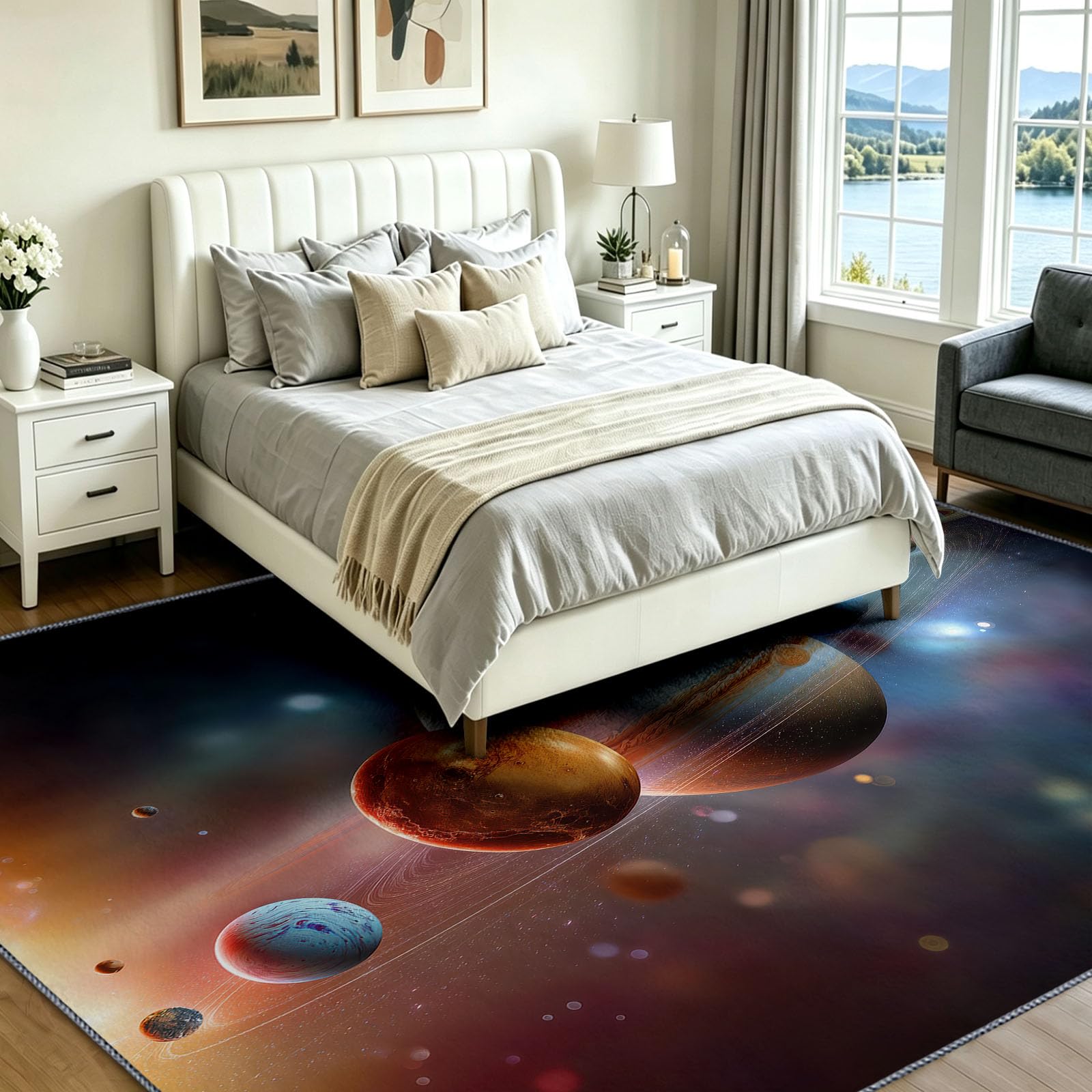 Dywany do sypialni, salonu, 140 x 200 cm, wszechświat, planeta, galaktyka, super miękki dywan z krótkim włosiem, kosmos, science fiction, nie gubi włosia, dywan do jadalni, łatwy do czyszczenia