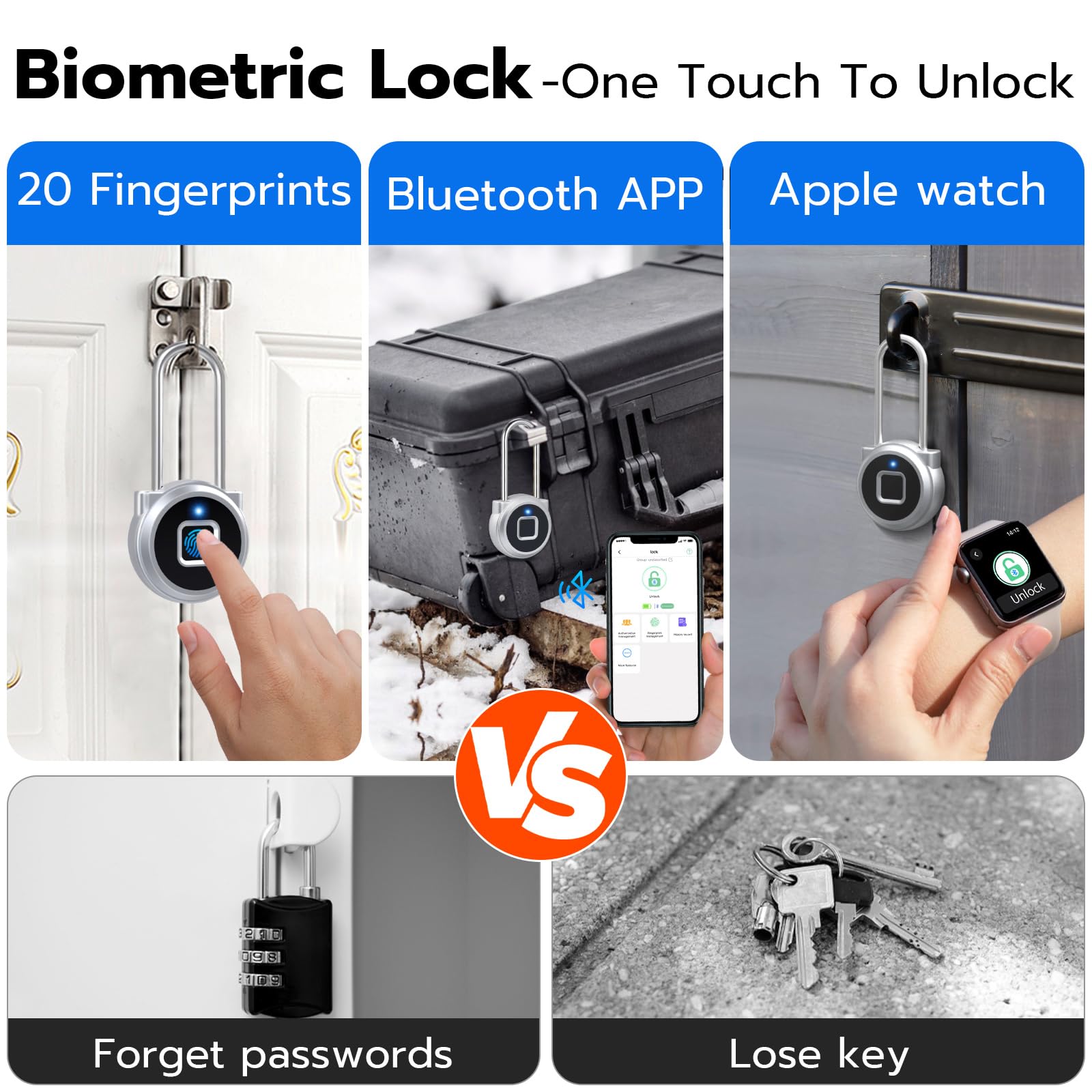 Fingerprint Lock, 2.1 Inch Long Shackle Locker Lock Digital - View #2