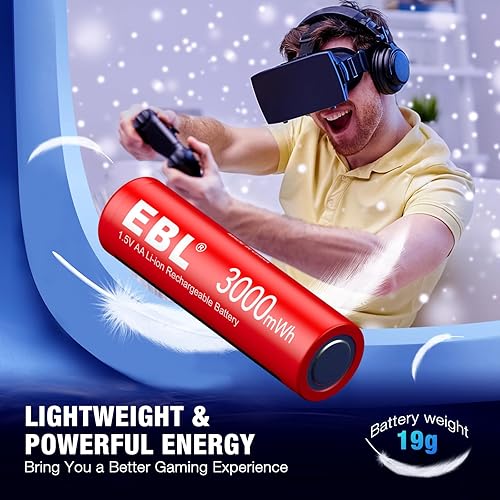 Miniatura 6 de EBL Paquete de 8 baterías recargables de litio AA, baterías AA recargables de 1.5 V 3000 mWh, baterías dobles A de larga duración (compatible solo