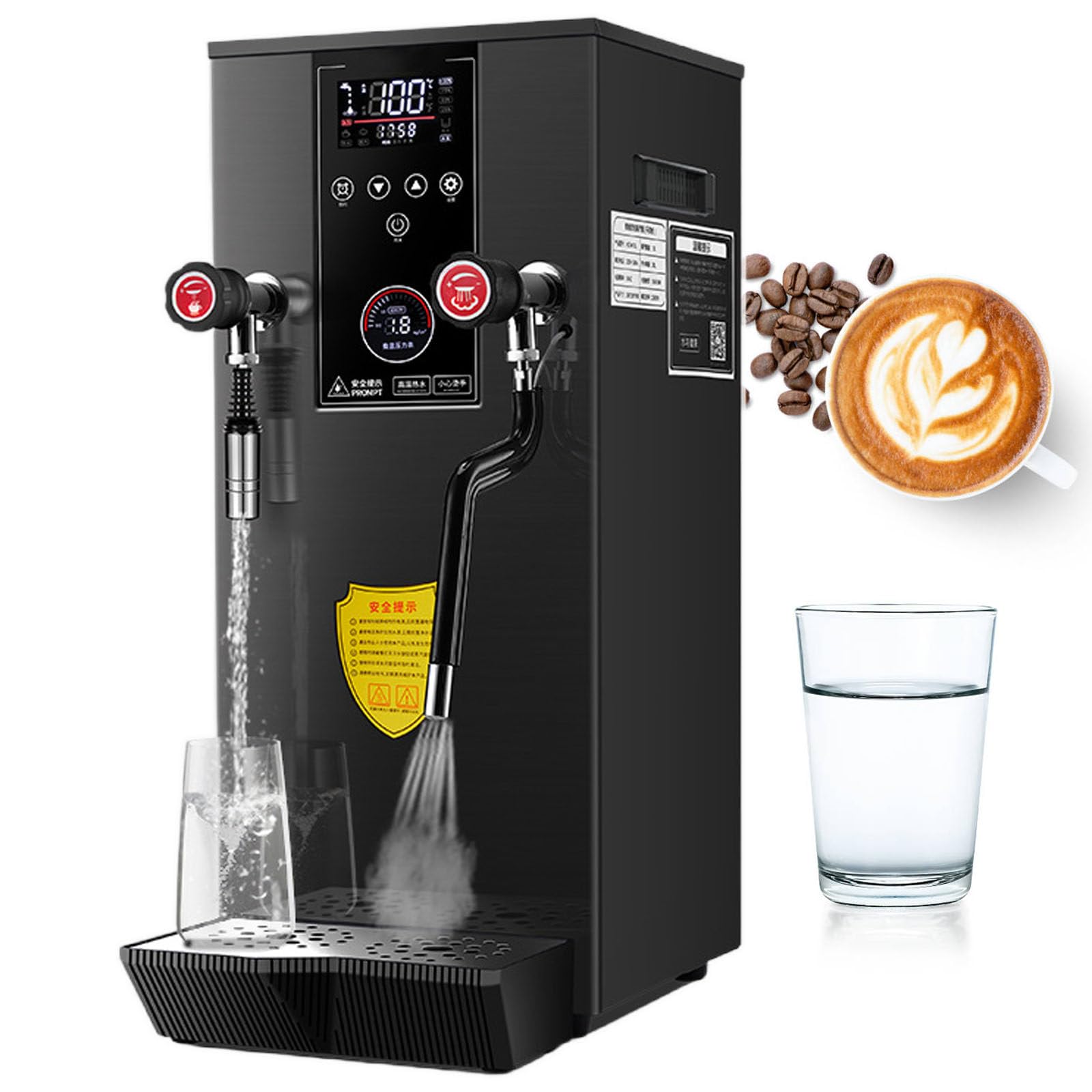 Komercyjny spieniacz do mleka – kocioł parowy o dużej pojemności 12 l, 2500 W, wyświetlacz temperatury LED, zbiornik ze stali nierdzewnej, profesjonalna dysza uwalniająca ciśnienie do kawiarni