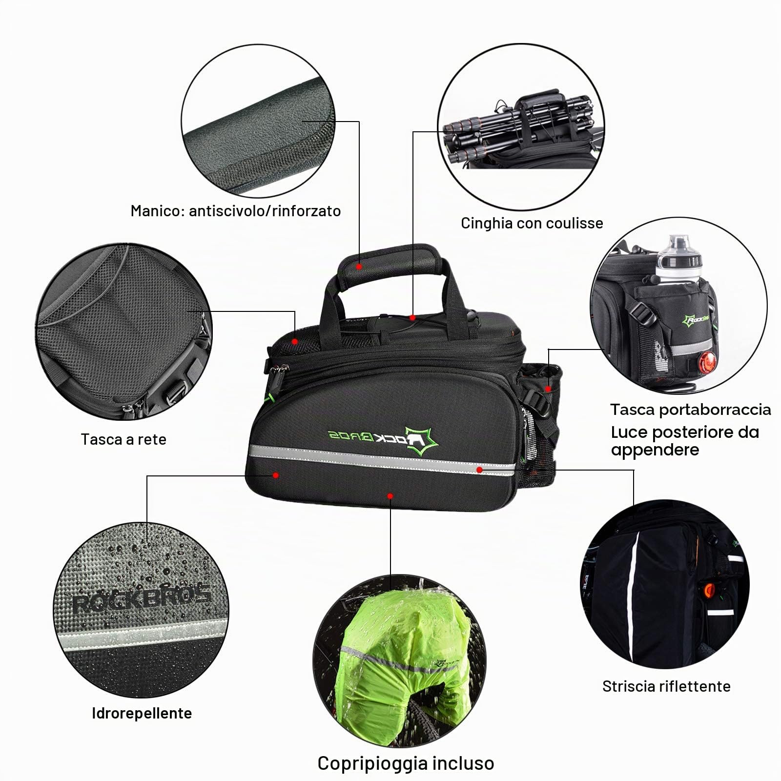 ROCKBROS Borsa Posteriore Bici Borsa Portapacchi Grande Capacità Multifunzione Estendibile 10L-35L Copertura Antipioggia in Regalo