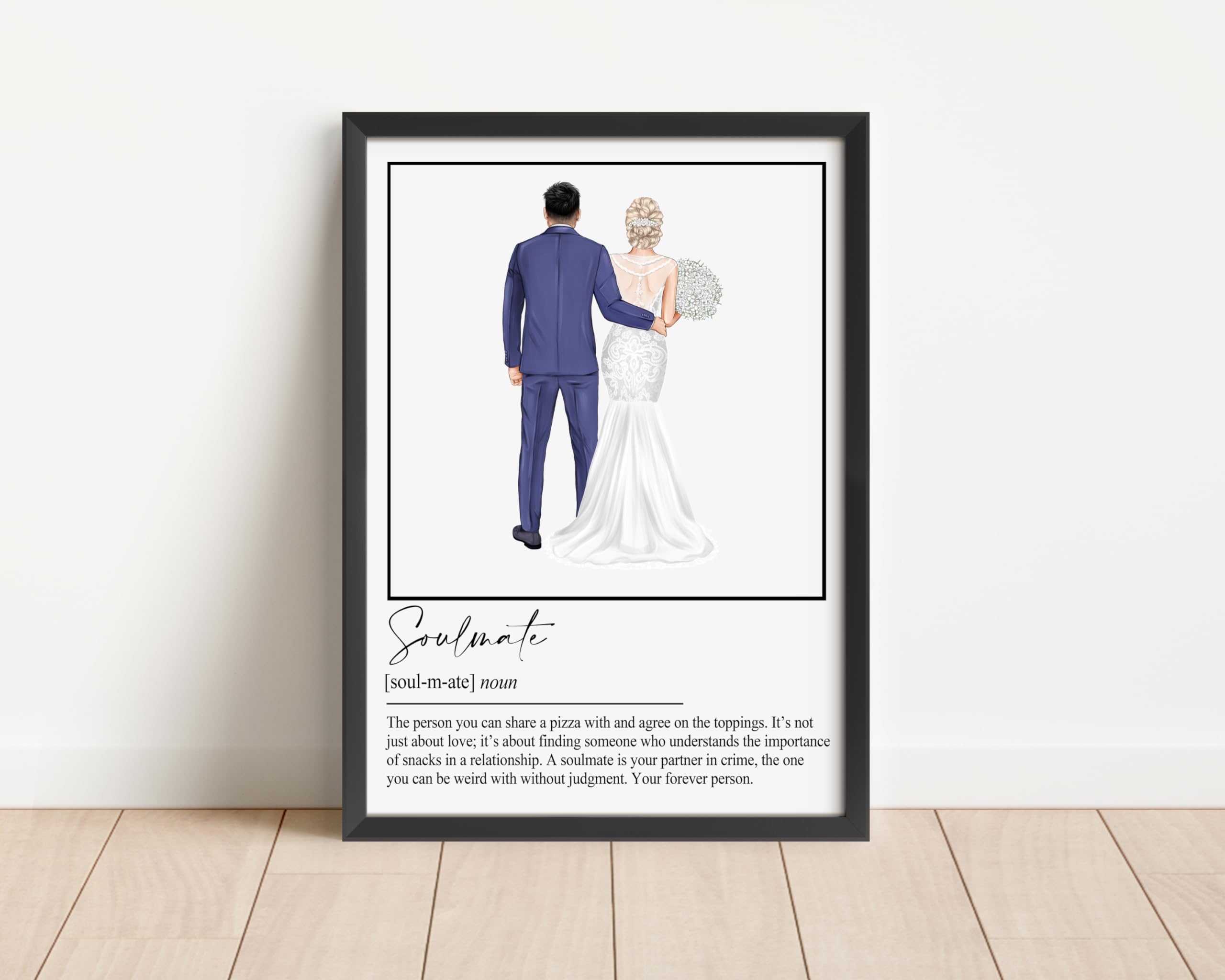 Personalised Bride & Groom Soulmate Definition Print - Wedding Day Keepsake Gifts - A5, A4 Prints & Framed