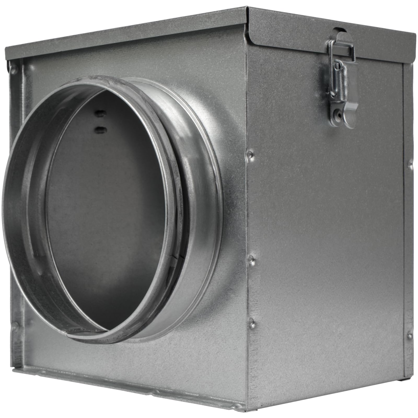 Caja de filtro de conducto de 6 pulgadas – Filtros de acero galvanizado para secadora en línea – Conexiones de conducto redondas con juntas de goma – Trampa de pelusa fácil de reparar