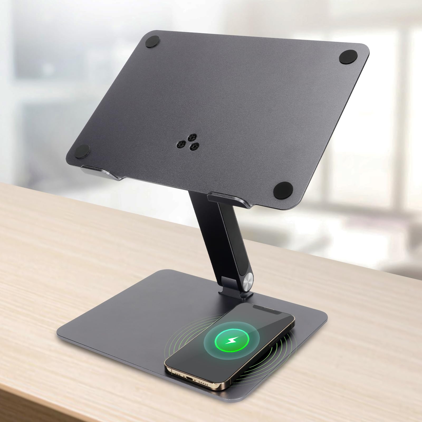 Laptop Docking Station stand,Adjustable Laptop Stand,Portable ipad stand 6 in 1 USB C Hub with 4K HDMI Display, Wireless Charging Pad,SD/TF Card Reader
