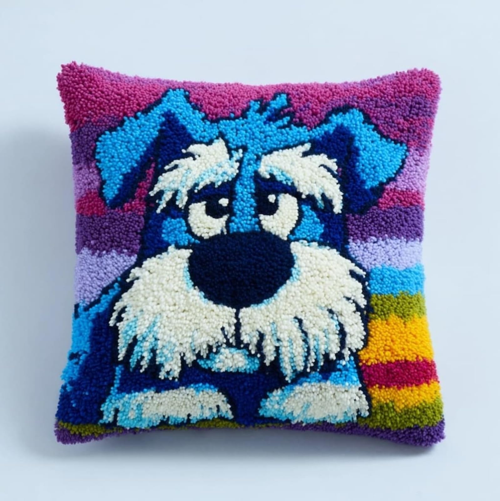 AxiangziK Latch Hook Kits 17x17in,Colored Schnauzer Latch Hook Craft Decorative Tapestry DIY Needlework Rug Kits for Beginners Children Adults and Seniors