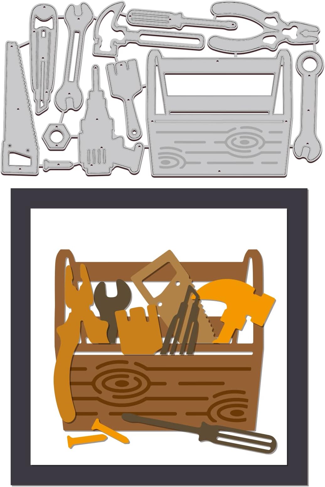 GLOBLELAND Toolbox Metal Cutting Dies Wrench Hammer Saw Die Cuts Stencil Template Molds for DIY Scrapbook Embossing Album Paper Card Making