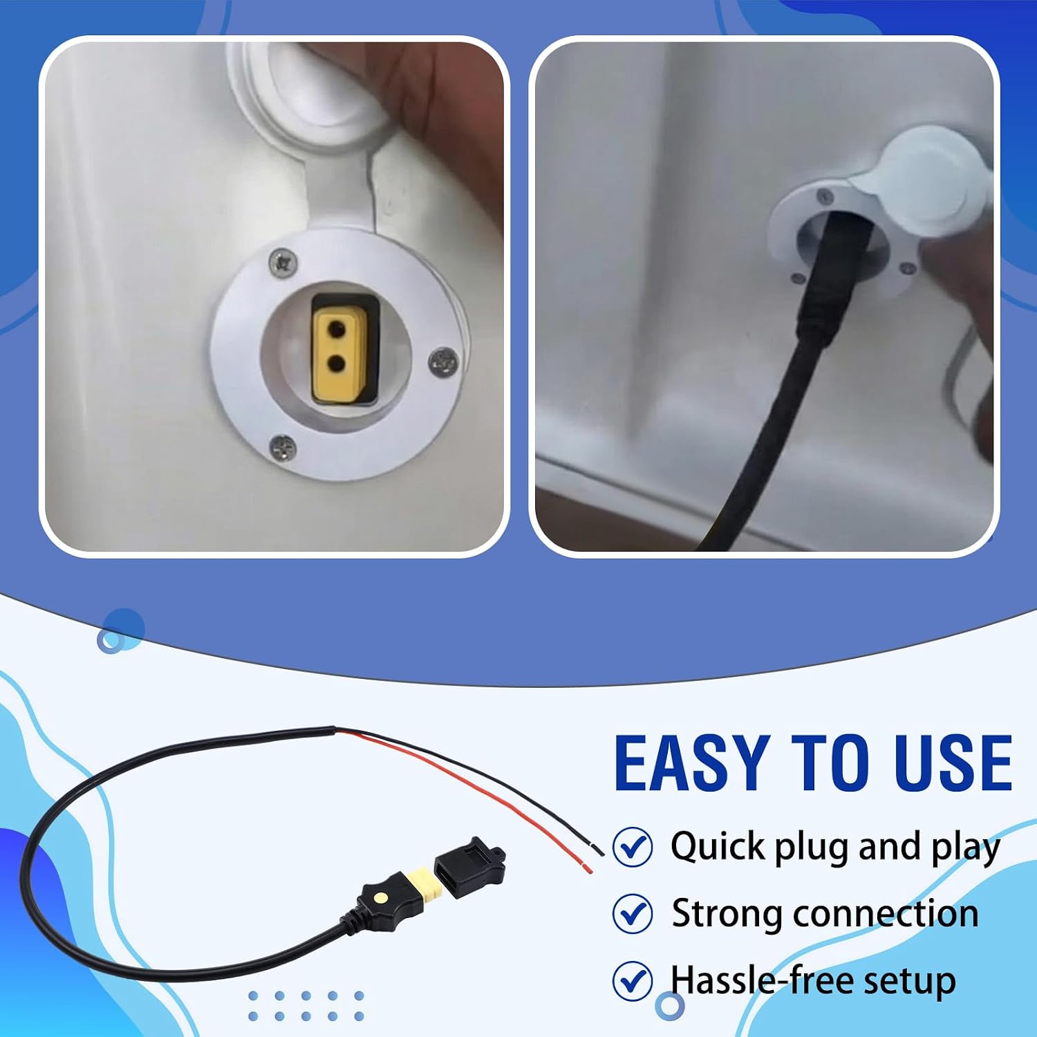 FairySandy 1903017 Downrigger Battery End Cable 3ft 14 Awg 12v 30 Amp Cord Waterproof Anti-Corrosion Connector Fits Electric Downriggers 2008+