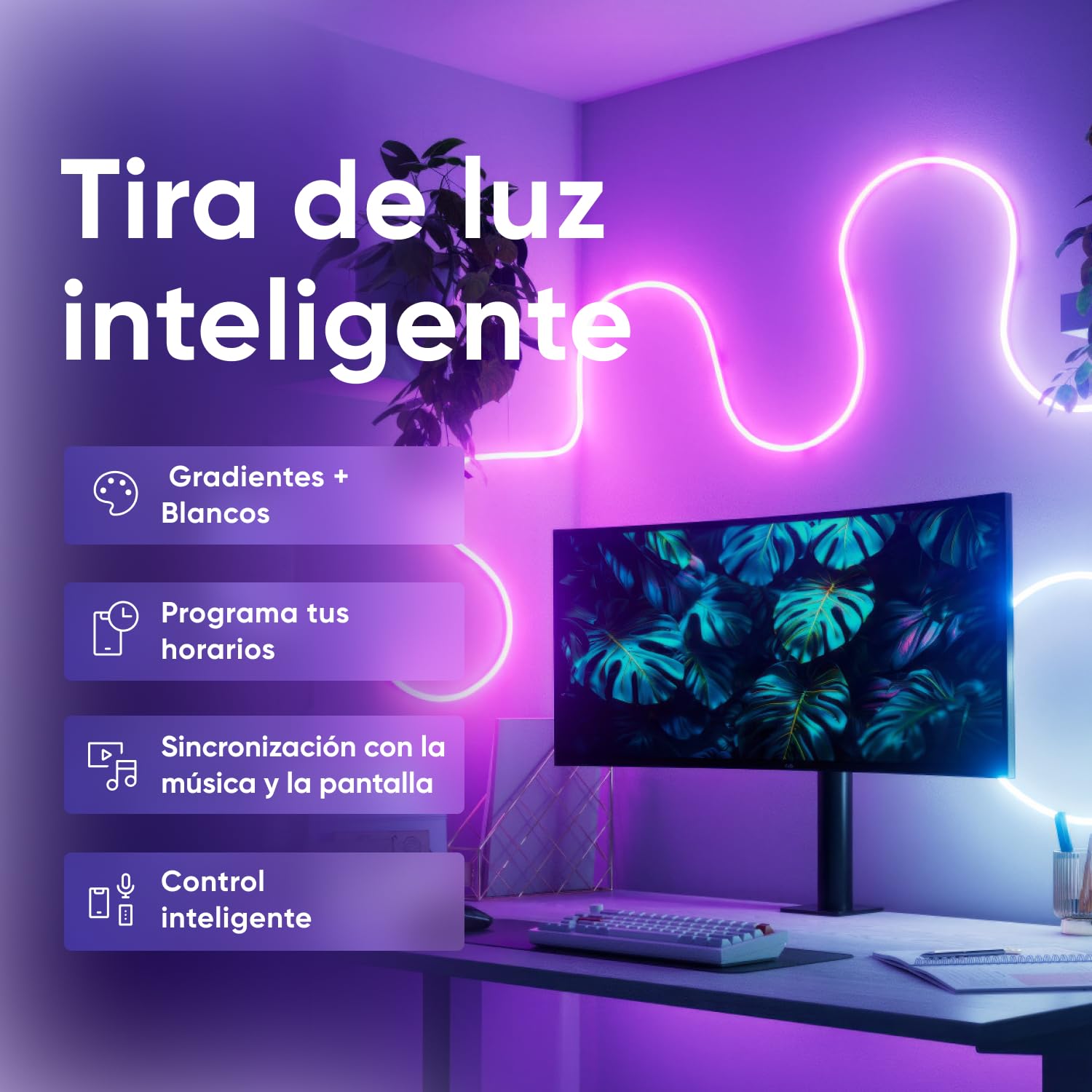 Nanoleaf Tira LED Neon RGB 5m, Wi-Fi, Compatible con Matter, Alexa y Google Assistant, Sincronización Música y Pantalla, DIY, Escenas Dinámicas vía App, Control por voz, Para Dormitorio y Pared