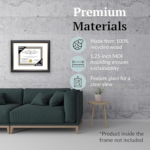 Vista 194 de Creative Picture Frames Marco para diploma Rockefeller de 9 x 12 pulgadas, color negro con borde dorado, muestra un certificado de 9 x 12 pulgadas