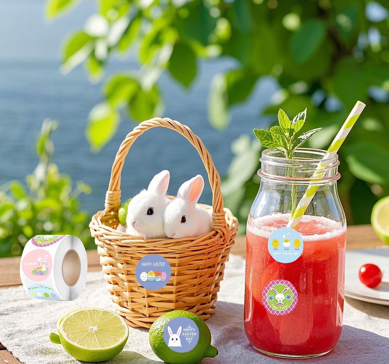 1000Pcs Easter Shaped Animal Stickers in 2 Rolls Labels Waterproof Vinyl Decals Happy Easter Holiday Decoration for Holiday Decals Party Supplies Reward Gifts