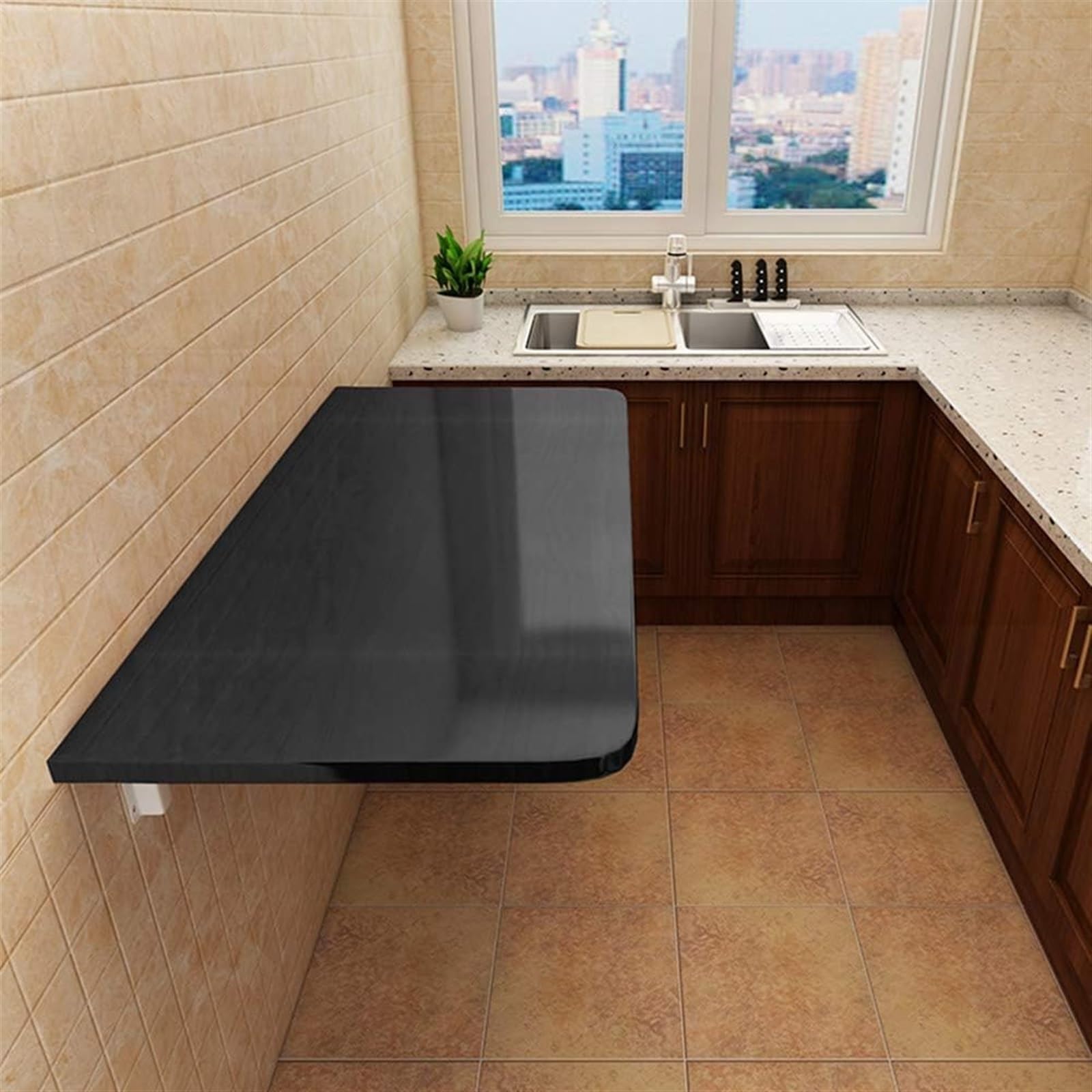 Bureau d'ordinateur suspendu noir 100x40 de cuisine et salon
