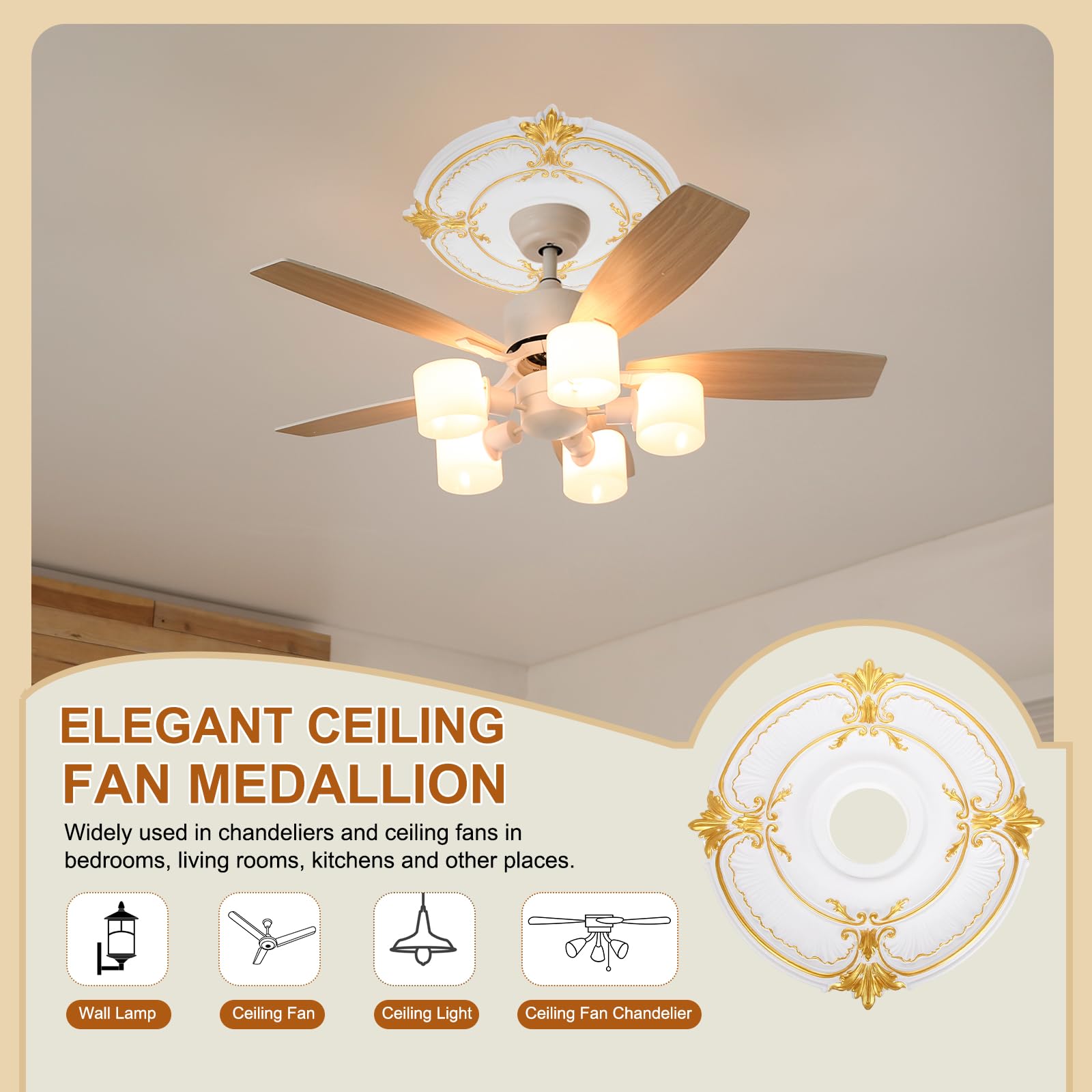 PATIKIL Rosone Da OD X ID PU Decorativo Rosone Lampadario Bianco(Oro).