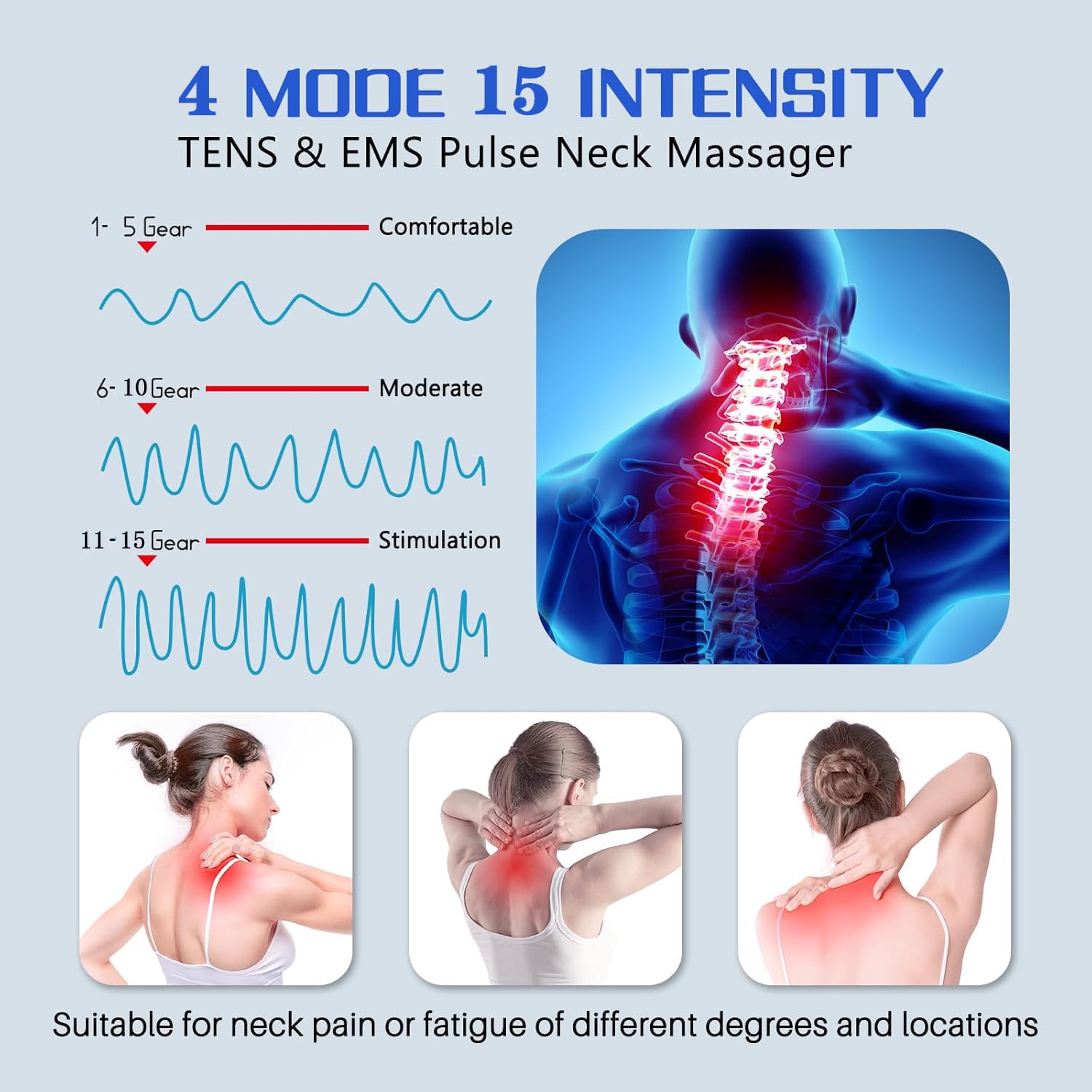 Masajeador Cuello Cervical, 3 Niveles Calefacción A Temperatura Constante Masajeador Eléctrico Portátil 4 Modos De Masaje Por Pulsos 15 Niveles De Intensidad Para El Cuello Y Los Hombros