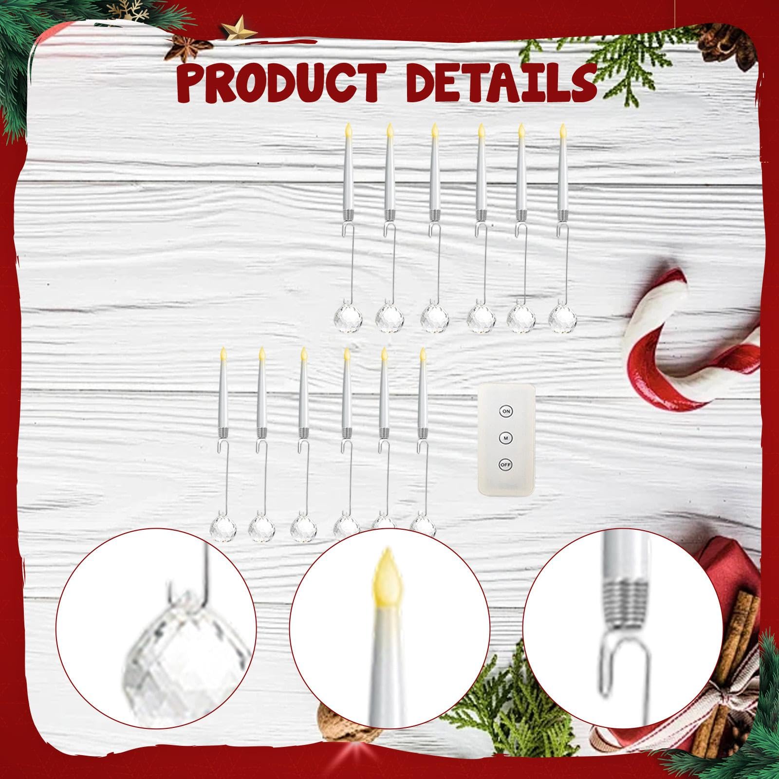 perfk 12x Candele per albero di Natale a LED, candele coniche corte, decorazioni con telecomando, candelieri a LED per tavolo, festa, Halloween, casa, Palla Acrilica